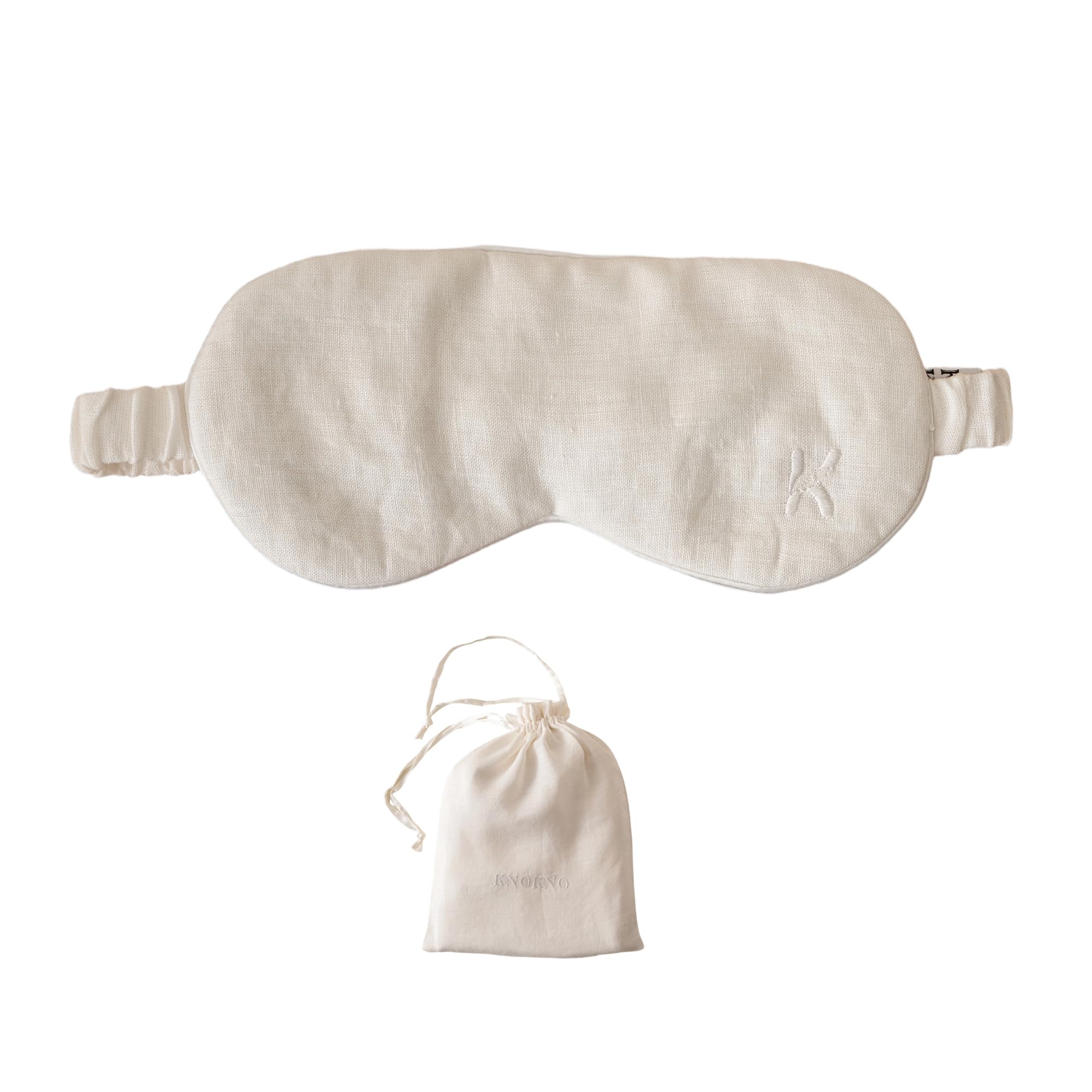 KNOKNO Antifaz de seda para dormir con bolsa de almacenamiento, beige, banda elástica (blanco)