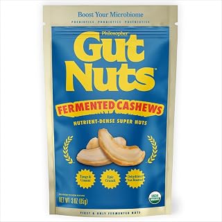 Gut Nuts - Fermented and Sprouted "Sourdough" Cashews for Gut Health - Tangy, Umami, & Salty Flavors - Super Crunchy Low Carb Keto Snacks - Low Sugar Prebiotic & Postbiotic Cashew Snacks - 3oz Pouch - by Philosopher Foods