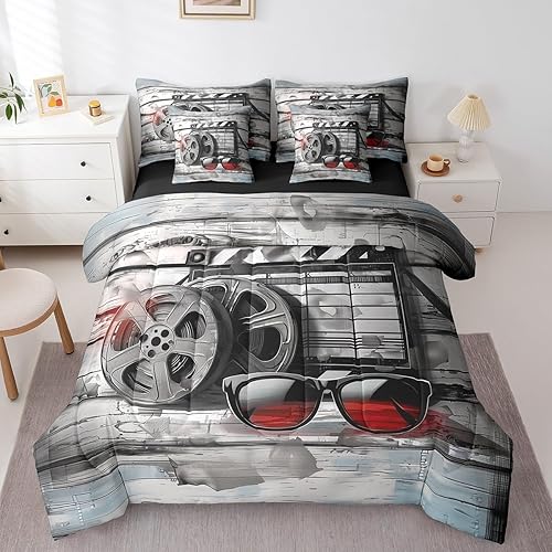 Miniatura 16 de Piano Music 7pcs Comforter King,Musical Notes Bedding Set Kids Girls Boys Teens Room Decor,Retro Graffiti Grey Gold Music Lover Bed in a Multi