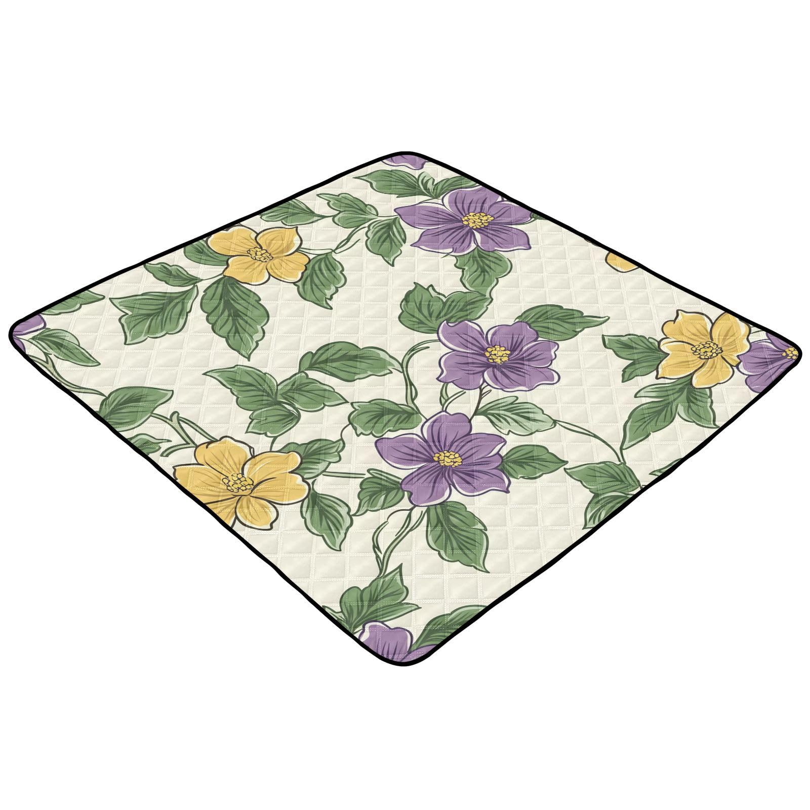 BOESI Doodle Colorful Flower Pattern Baby Play Mat, 50“ X 50” Washable Folding Crawling Mat, Baby Floor Mat, Soft, Thick, Non-Slip