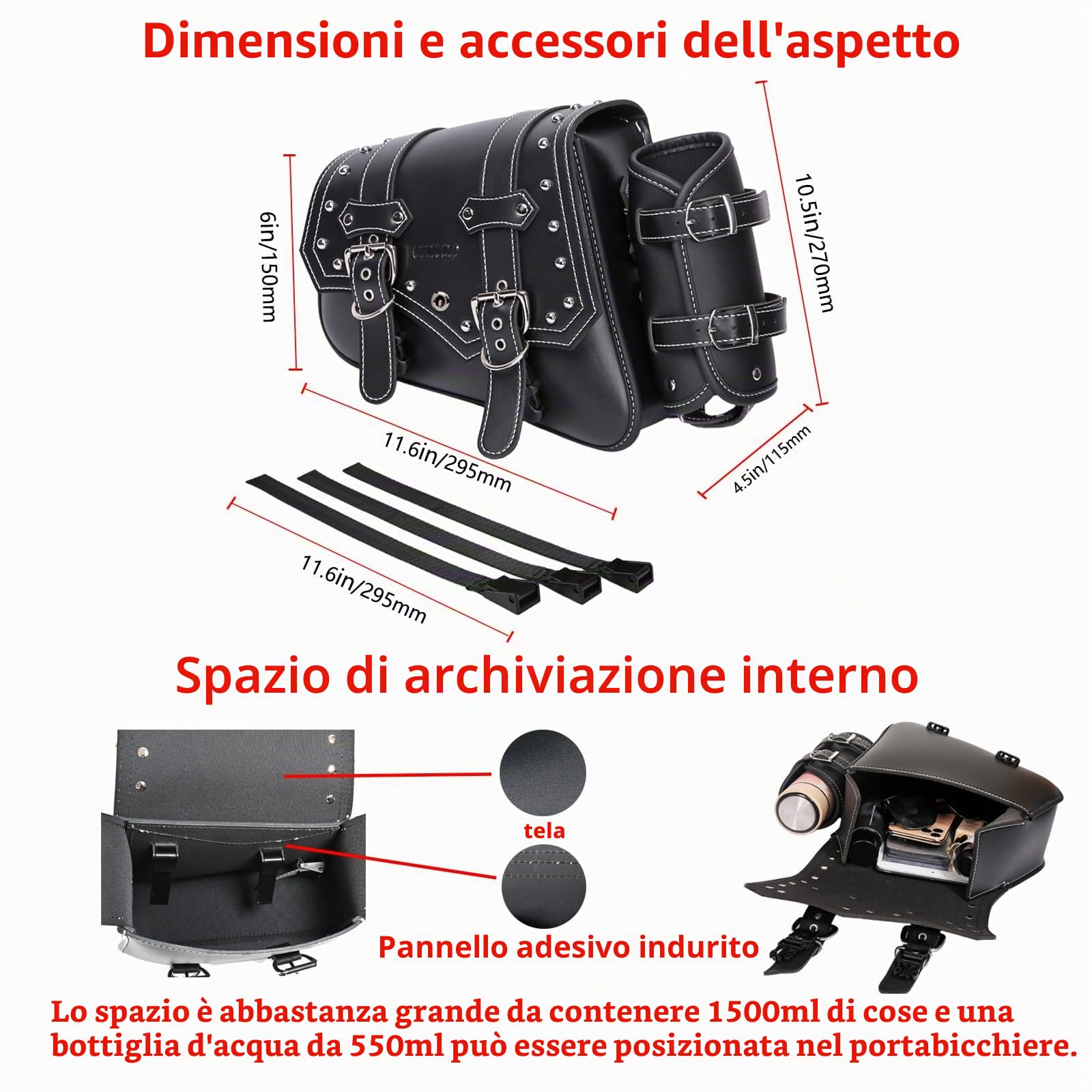 Borse laterali per moto - Borse laterali Softail in PVC e pelle per Harley Sportster, impermeabili, borsa basculante, borsa porta attrezzi laterale universale per moto, con portabicchieri (Destra)