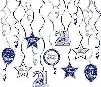 Vista 75 de Serpentinas de remolinos de cumpleaños feliz de 16 años con purpurina azul y plateada - Kit de 15 piezas de remolinos colgantes para el kit