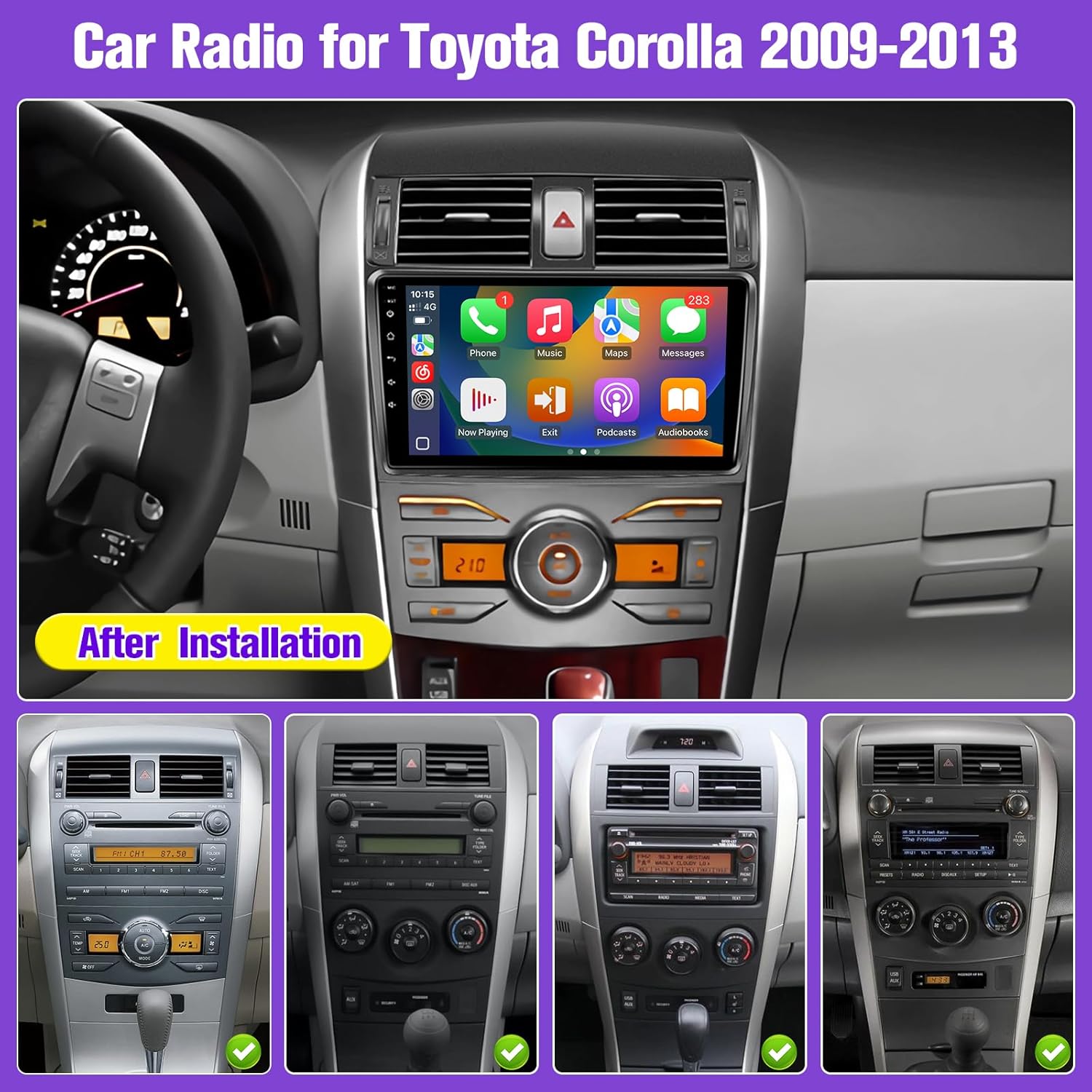 Leadfan 64G Car Radio for Toyota Corolla 2009 2010 2011 2012 2013, 9inch Screen for Corolla Stereo with Carplay Android Auto GPS Backup Camera