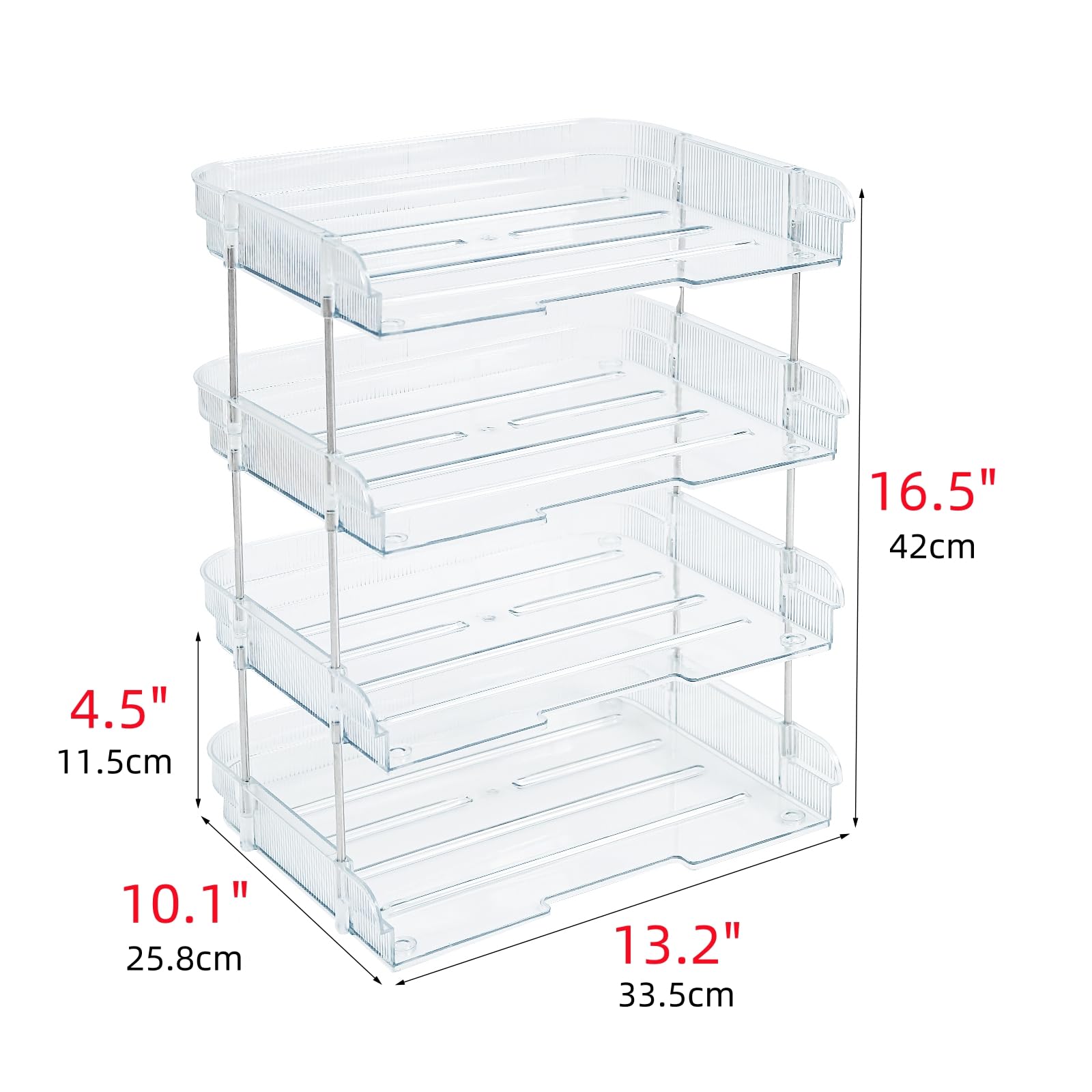Organizador de escritorio transparente, organizador de archivos PET de 4 niveles, organizador de bandeja de papel apilable para suministros de oficina, papel de archivo, carta, archivo de
