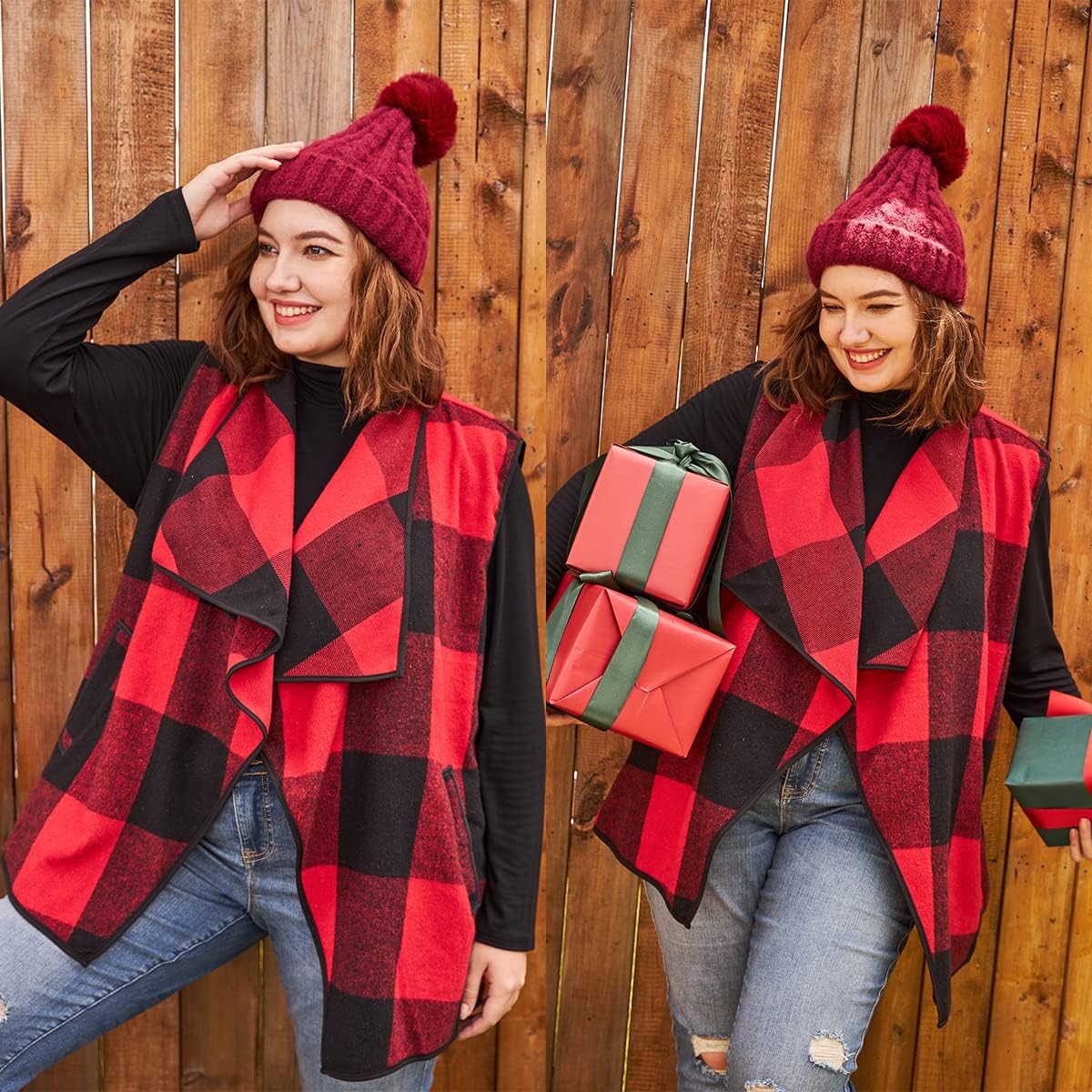 CARCOS Plus Size Women Vest Plaid Lapel Open Front Cardigan Buffalo Sleeveless Jacket Coat with Pockets XL-5XL - Image 2