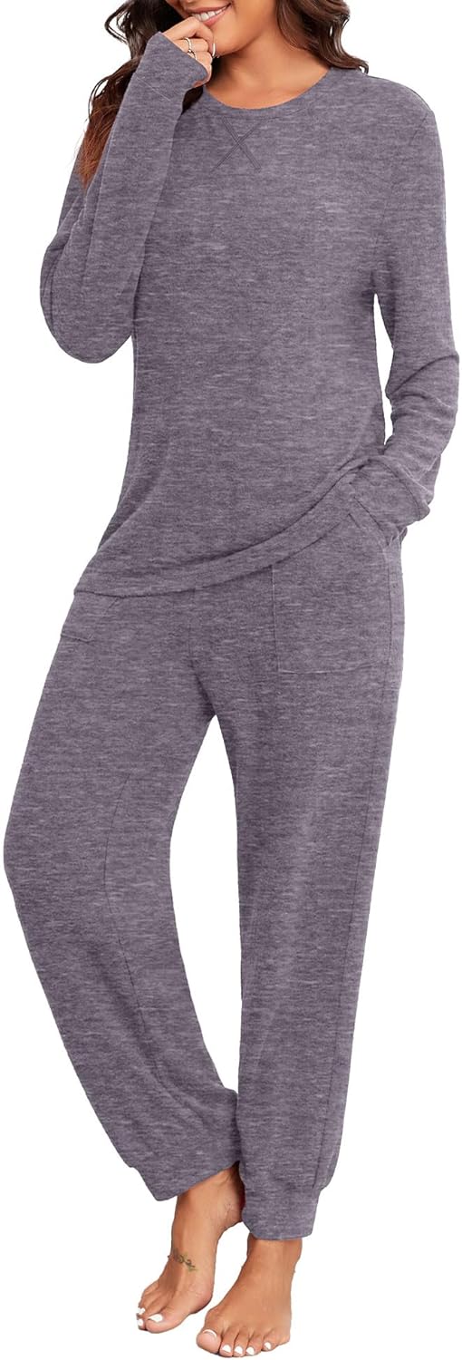 PrinStory Womens Pajama Sets Long Sleeve Pajamas Soft Pjs Sets for Women 2 Piece Lounge Set Loungewear with Pockets