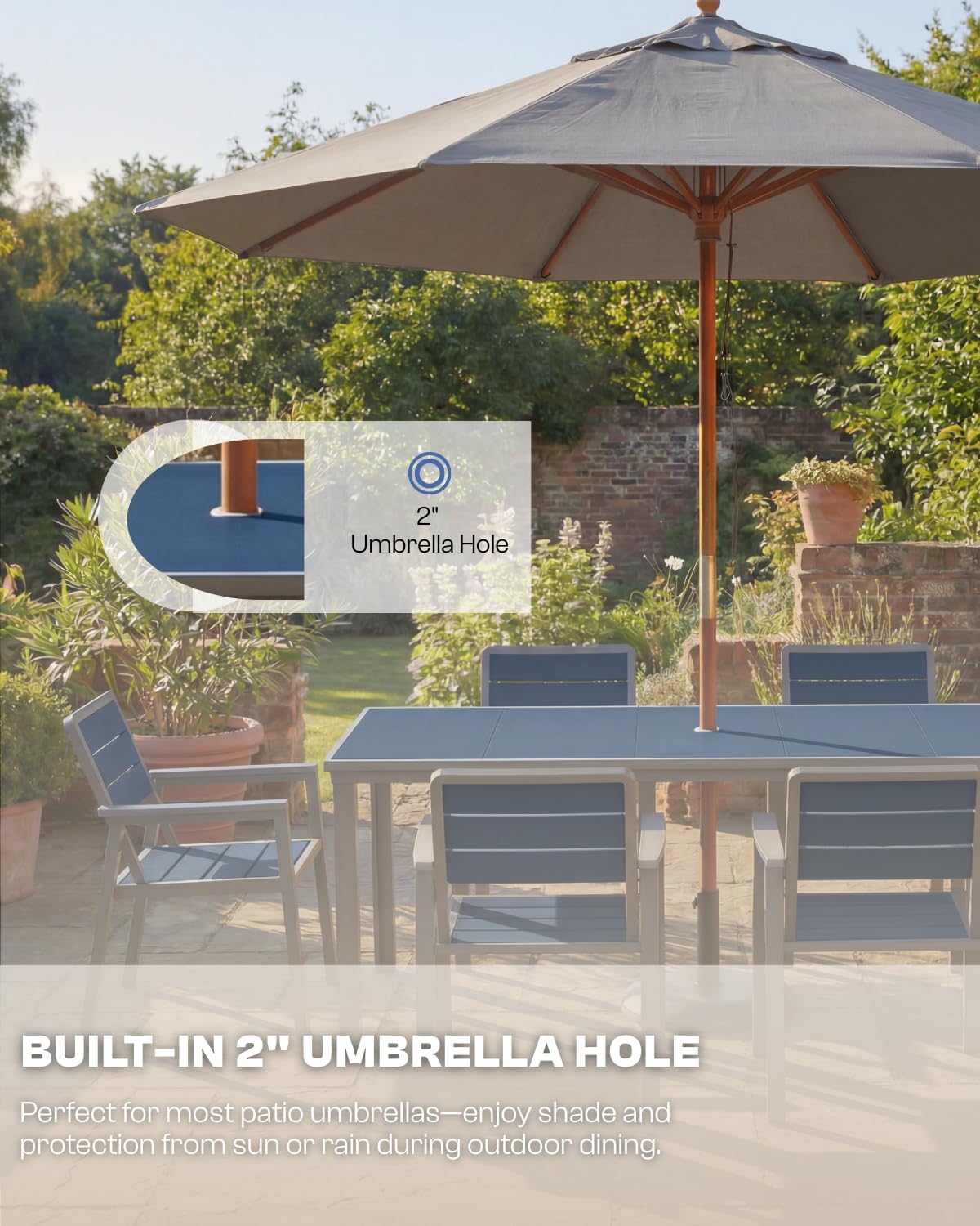 7 Pieces Outdoor Dining Set for 6, Patio Table and Chairs with Umbrella Hole, Aluminum & HDPE Weather-Resistant Furniture for Lawn, Garden, Porch, Balcony, Poolside (Navy)