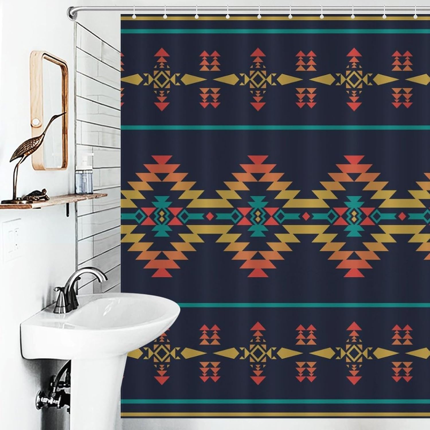 Aztec Shower Curtains,Abstract Tribal Southwestern Native Vintage Colorful Pixel Pattern Print Shower Curtains Sets Polyester Waterproof Fabric Decor Bathroom Curtain 72"×72" Inch With 12 Hooks