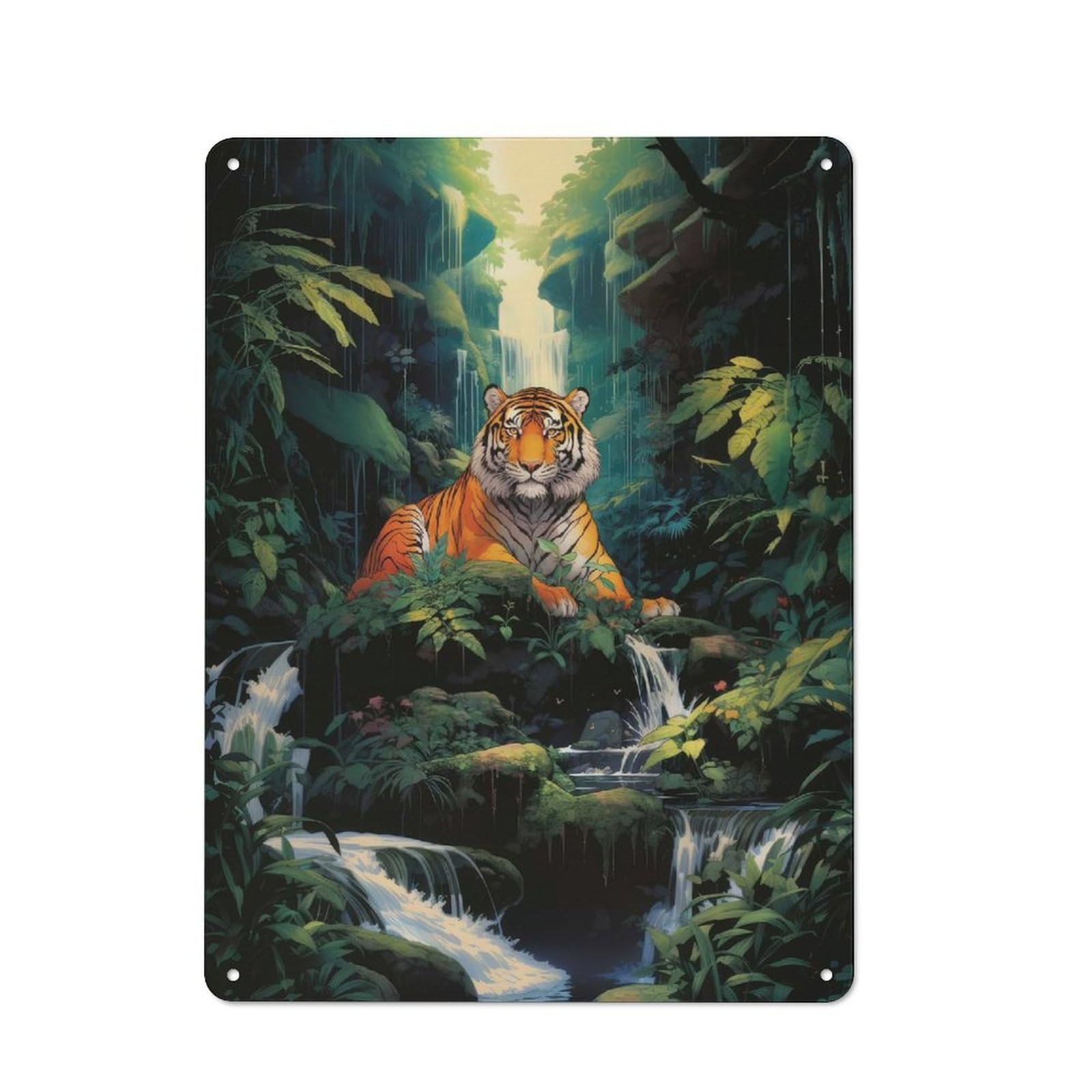 Junmoney A Tiger At The Waterfall Vintage Tin Sign 40X30cm With For Kitchen Or Home Bar, For Retro Home Interiors, For Cafés, Pubs And Restaurants
