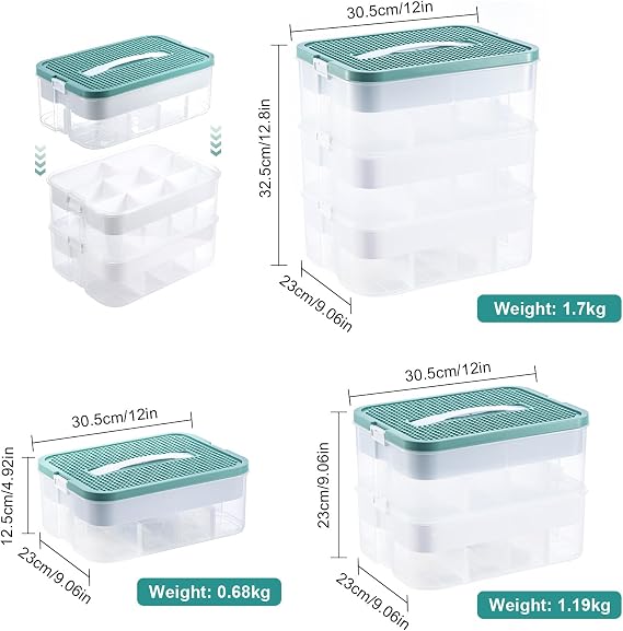 Trintion Storage Boxes for Lego, 3-Tier Large Stackable Storage Box with Lids & Adjustable Compartments, Lego Organiser for Building Blocks Bricks Puzzle Board Organizer