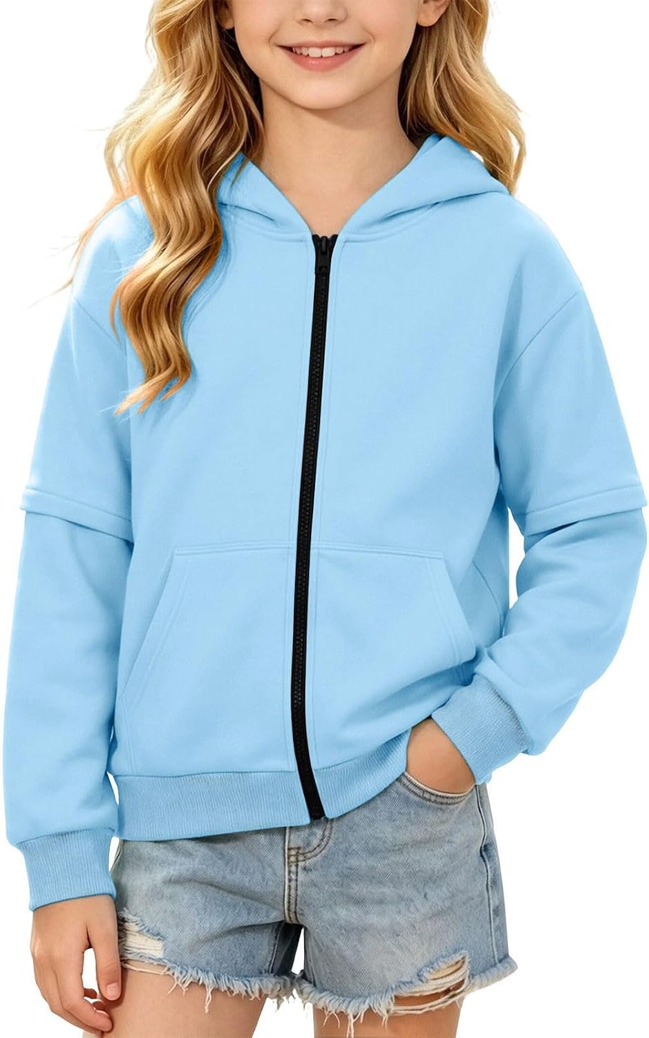 Girls Zip Up Hoodie Fleece Jacket Full Zipper Casual Top