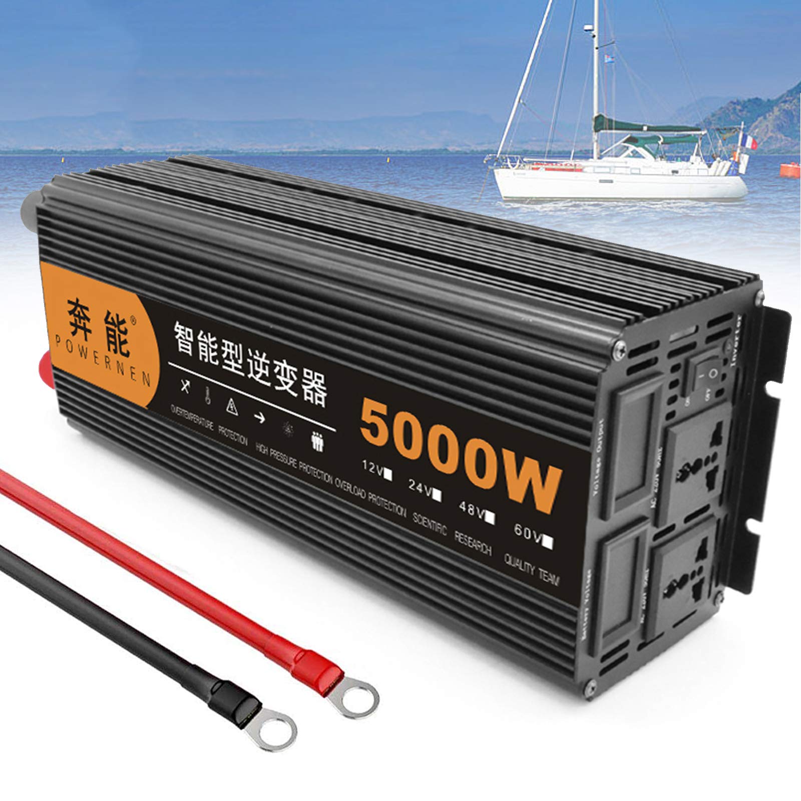 12 V czysty falownik sinusoidalny, wyjście AC 230 V, z portem USB, generator baterii, do samochodu, łodzi (5000 W)