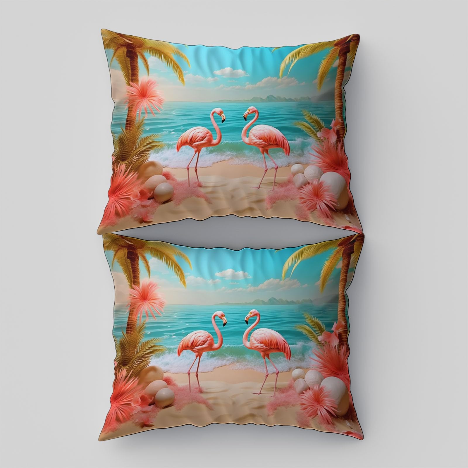 Zestaw dwustronnych poszewek na kołdrę – zestaw poszewek na kołdrę 3D, plażowe flamingi, miękki nadruk, 1 poszewka na kołdrę 260 x 220 cm i 2 poszewki na poduszki, brązowy zestaw pościeli z mikrofibry