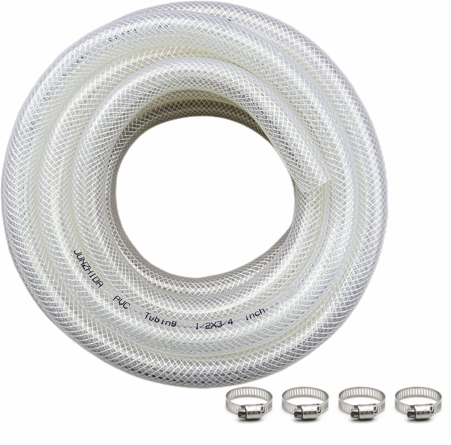 Tubo de vinilo de PVC transparente trenzado de alta presión de 1/2 pulgada de diámetro interior x 3/4 pulgadas de diámetro exterior - 50 pies, tubo de vinilo flexible, tubo de manguera de vinilo