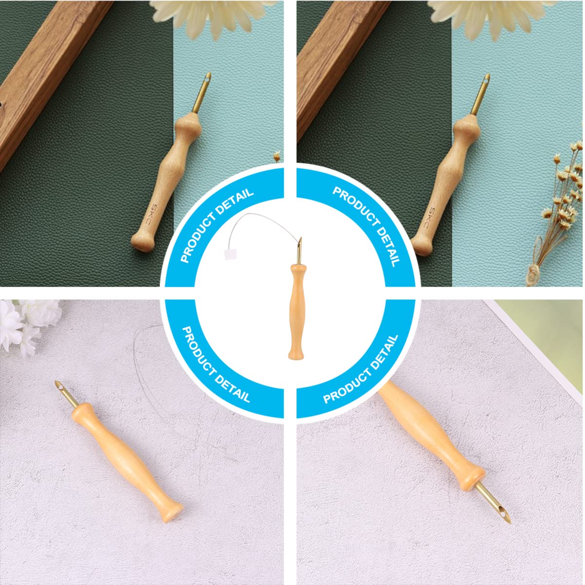 ERINGOGO Ergonomic Wooden Handle Embroidery Needle Punch Needle Felting Tool Lightweight Portable