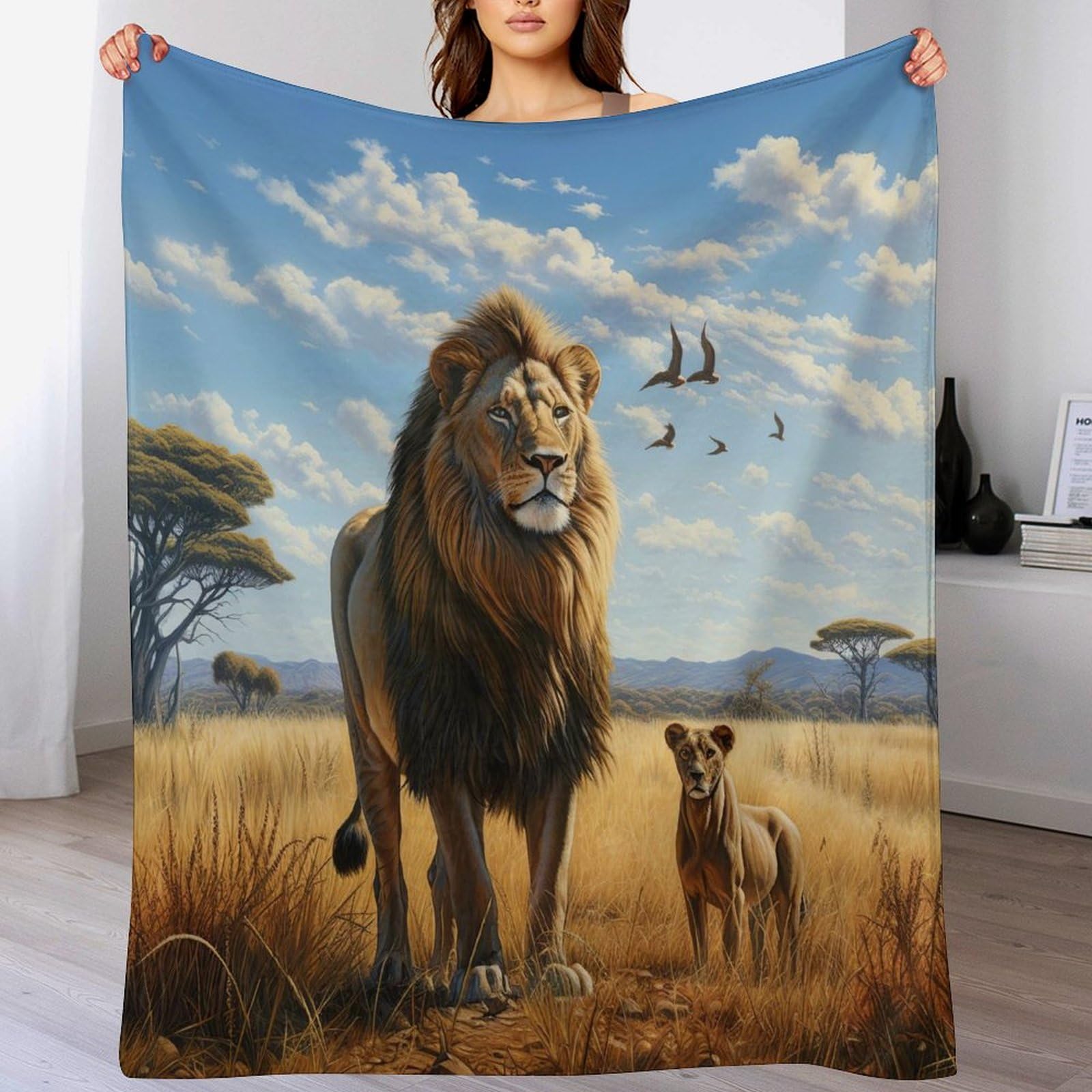 Manta de franela de alta calidad con estampado de león
