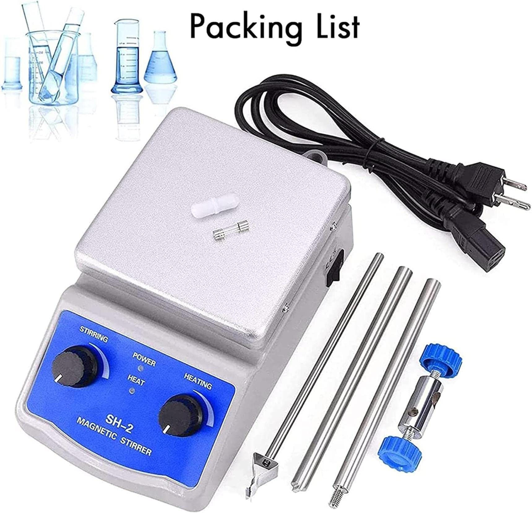 Potente Agitador Magnético De Laboratorio, Placa Caliente De Agitador Magnético con Calefacción, Potencia De Calefacción De 180 W 0-1600 RPM con Soporte para Laboratorio, Aula, Investigación