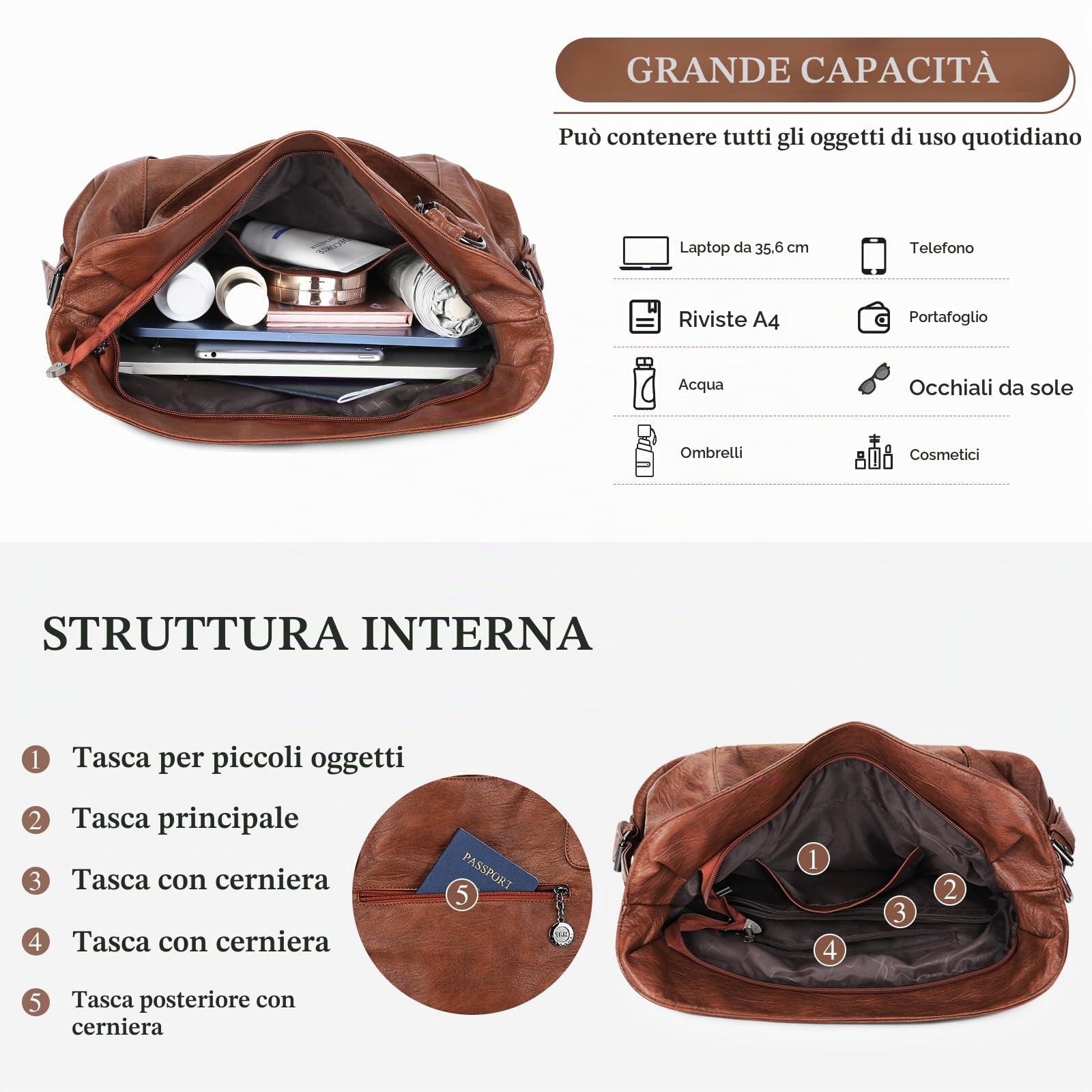VINBAGGE Borsa Tote da Donna Borse a Tracolla Spalla Grande Elegante Borsa Shopper Borsetta Bauletto Spalla Multitasche per scuola, lavoro, shopping, viaggi, uso quotidiano