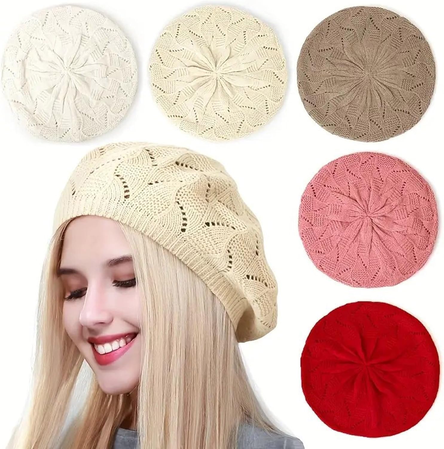 French Styles Knitted Painter Hat for Women Teens Stretchy Design Spring Autumn Fashion Headwear Hollowed Berets Hat
