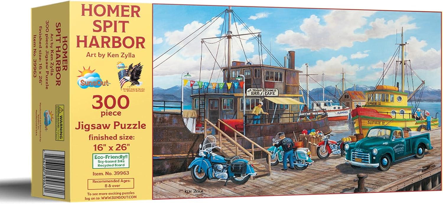 SUNSOUT INC - Homer Spit Harbor - 300 pc Jigsaw Puzzle by Artist: Ken Zylla - Finished Size 16" x 26" - MPN# 39963