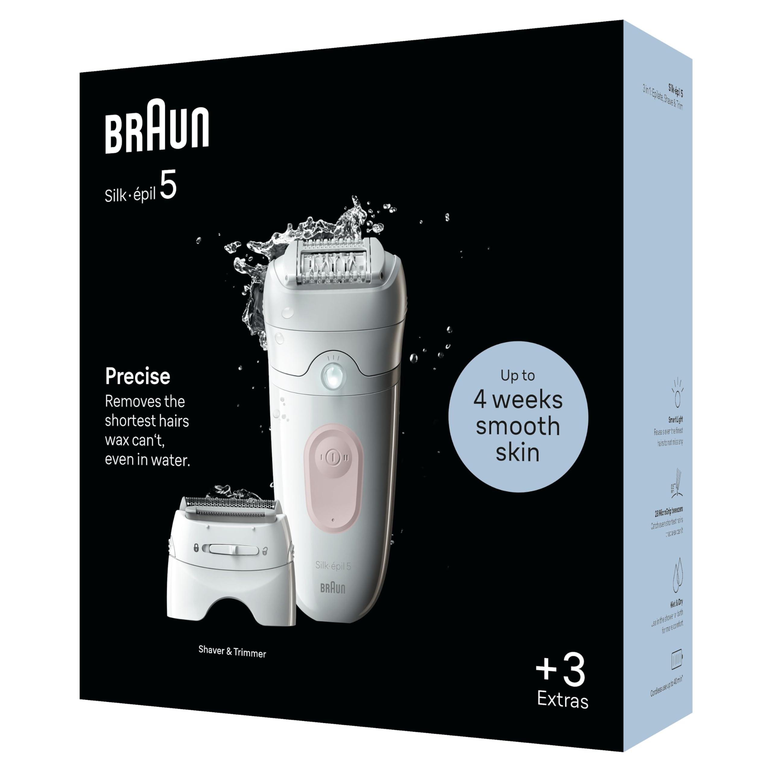 Braun Silk-Épil 5 Depilatore Donna, Epilatore Elettrico Donna per Una Epilazione Semplice, Wet & Dry, Pelle Liscia a Lungo, con Testina per Rasoio Donna, 5-030, Bianco/rosa