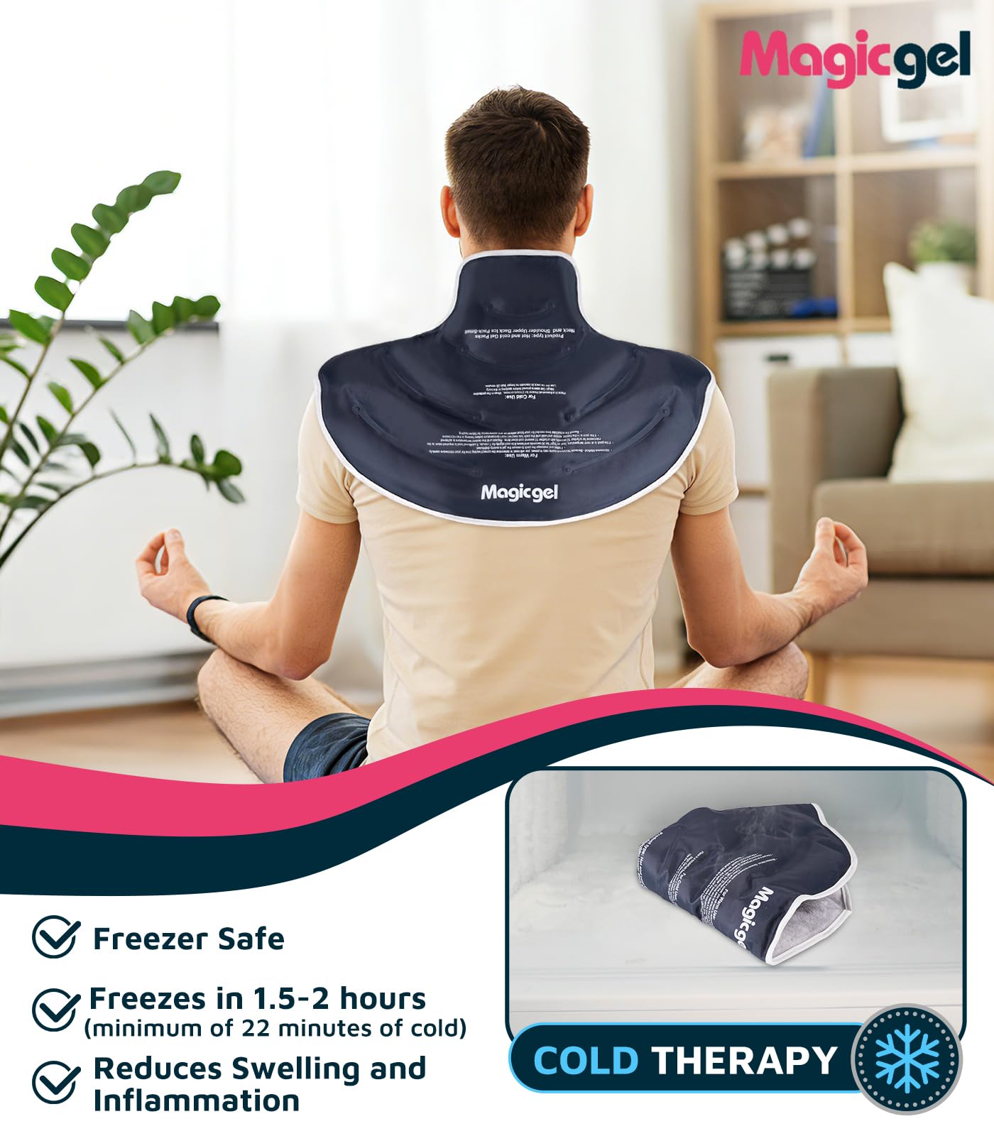 Magic Gel Bolsa de Gel Frío para Cuello y Hombros – Compresa Fría Reutilizable para Dolor Cervical, Lesiones de Hombro y Manguito Rotador – Terapia de Frío Flexible para Recuperación (Grande)