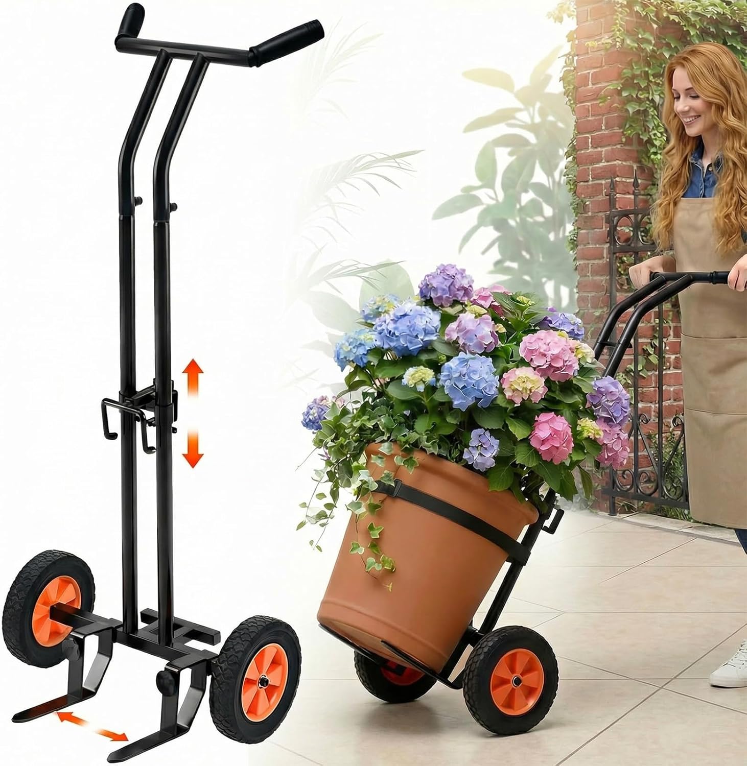 Plant Caddy with Wheels Heavy Duty, 175 LB Capacity Plant Dolly with Adjustable Grabbing Arm, Suction Cups & Strap, Rubber Wheels Garden Plant Mover for Carpet, Grass, Floor, Indoor Outdoor