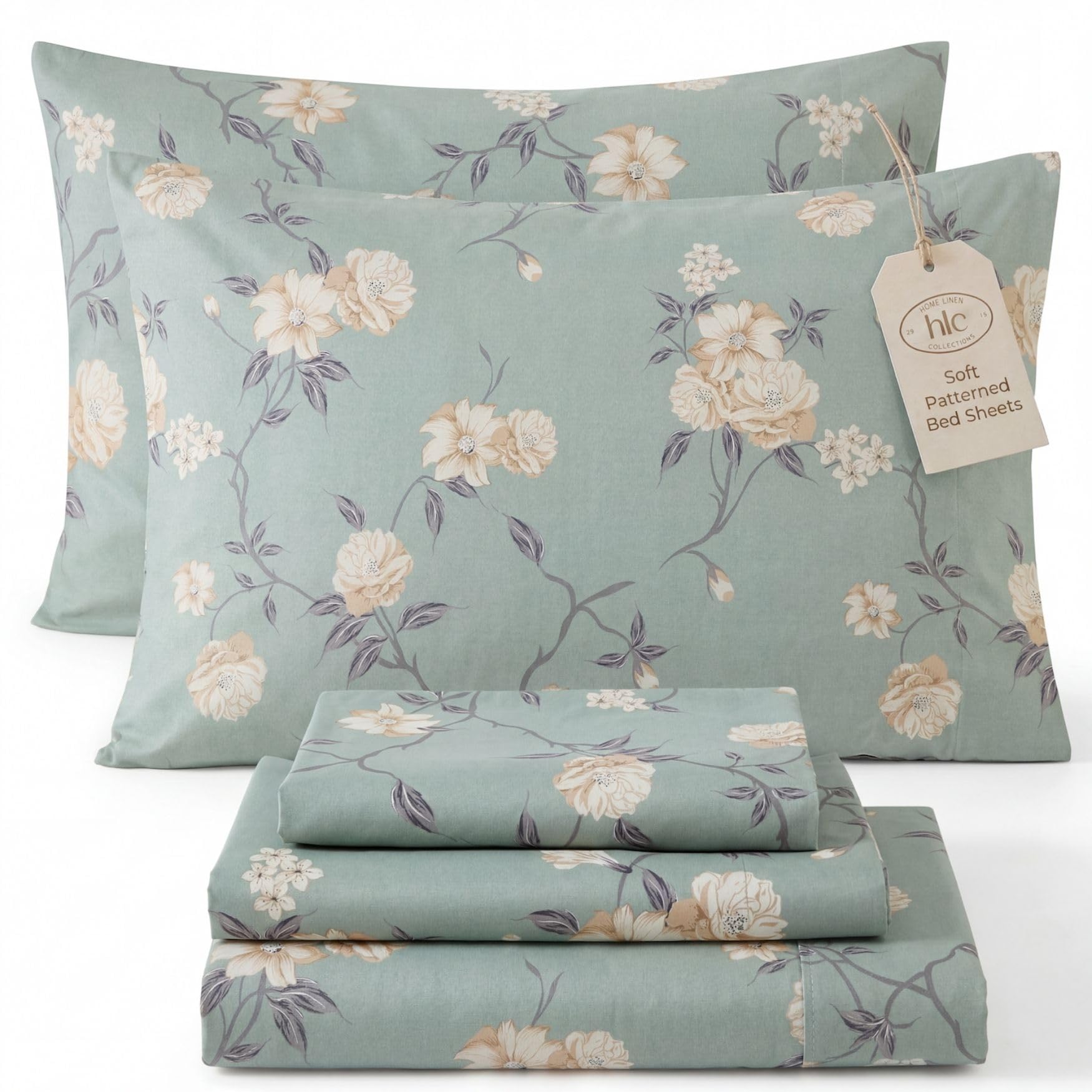 HLC.ME Vintage Green Floral Bed Sheets