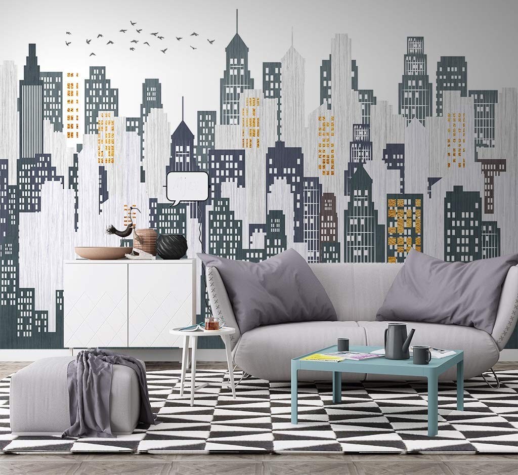 Picture of Murwall City Wallpaper Watercolor Cityscape Wall Mural City Silhouette ...