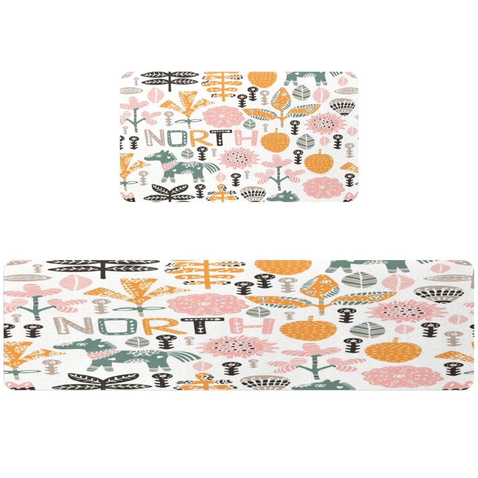 Tapis de cuisine à motif floral lot de 2 antidérapants pour couloir et buanderie