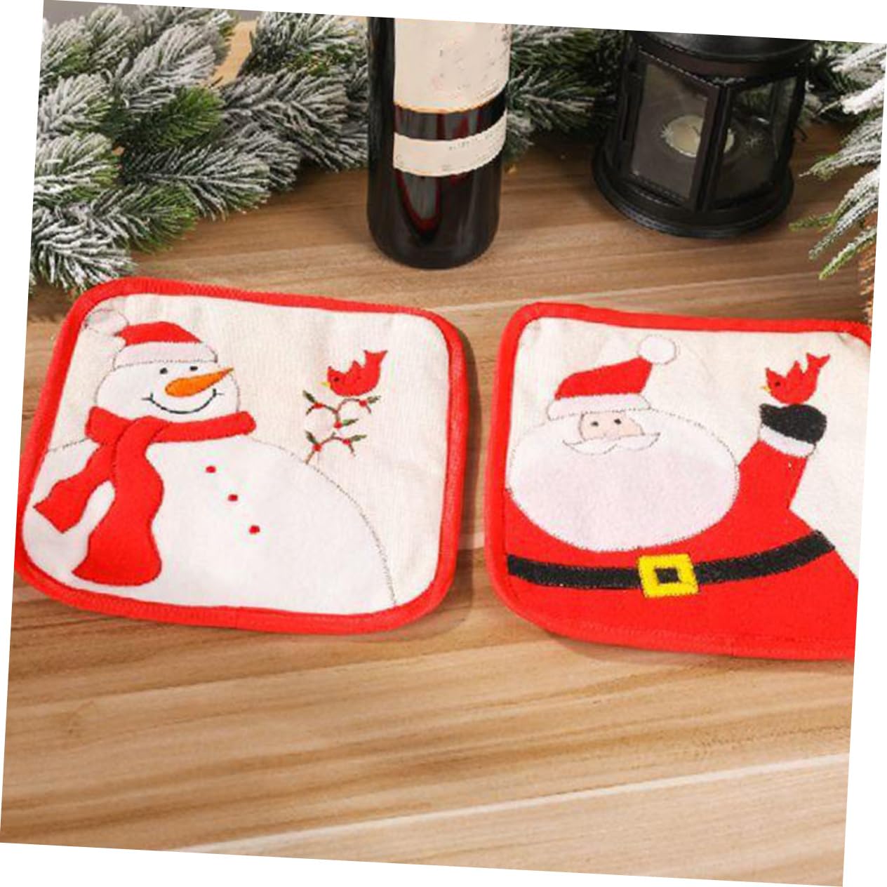 Ciieeo 6 Piezas Guantes aislantes cand Traje de papá Noel Traje de Santa Claus manteles Individuales Guantes de Cocina Almohadilla Accesorios de Cocina