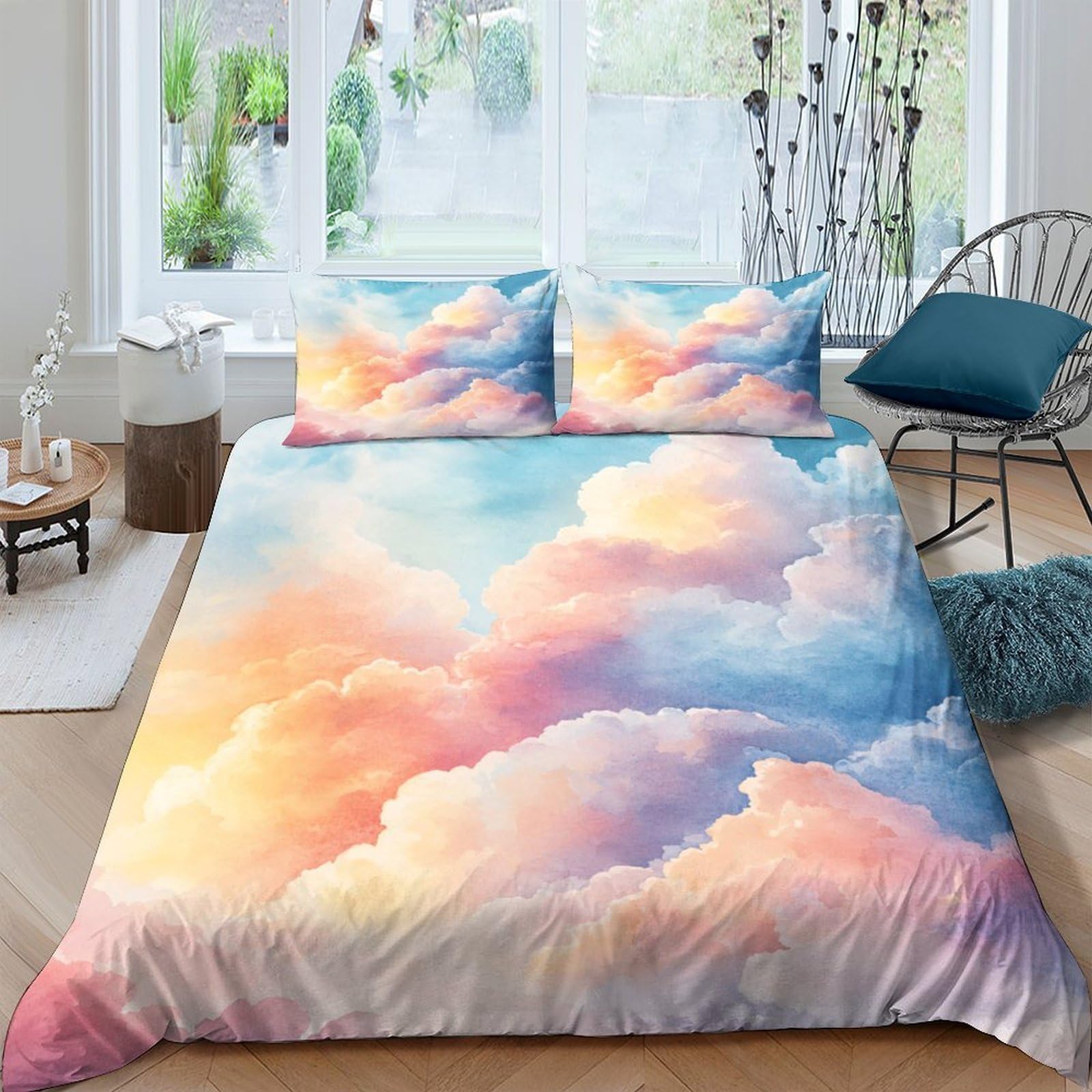 Ctjqhvkz Style-2 3D Printed Pastel Cloud Fitted Sheet Microfiber Soft Bedroom Decor Sunset Sky Mattress Cover Adult Teen Single（135X200cm）