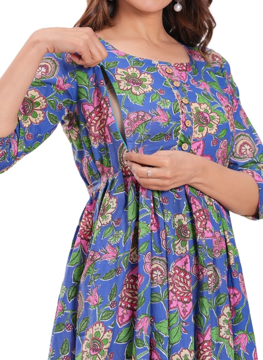 anuom Women's Cotton Floral Printed Maternity Feeding Kurta with Zipper Maternity Gown for Women Feeding Kurti-picture-18