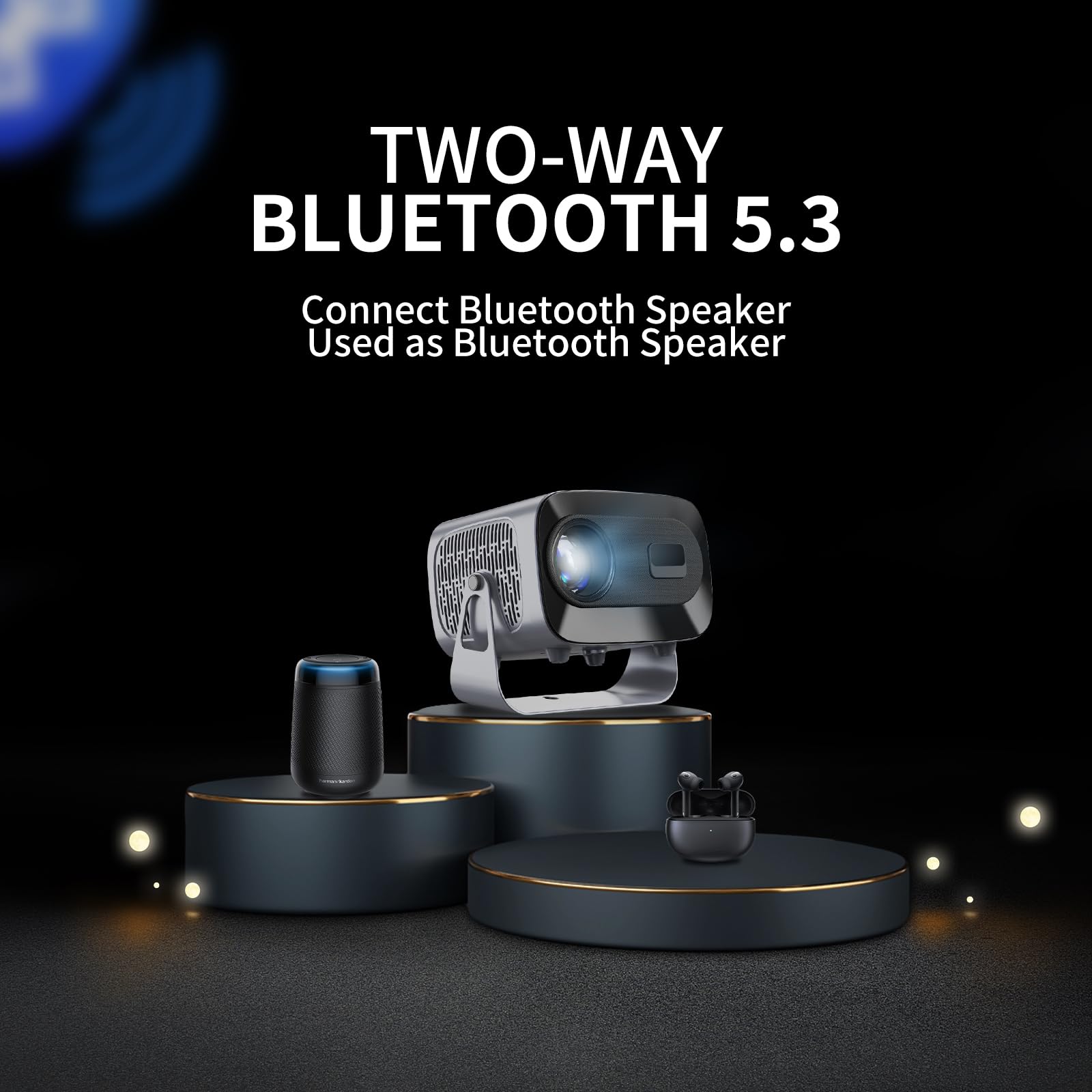 WTONISY Mini proiettore 360 ° rotante supporto 1080P Android13.0 proiettore montato a parete con altoparlante, Netflix, messa a fuoco automatica 2+16GB Auto Keystone con TV box uso domestico