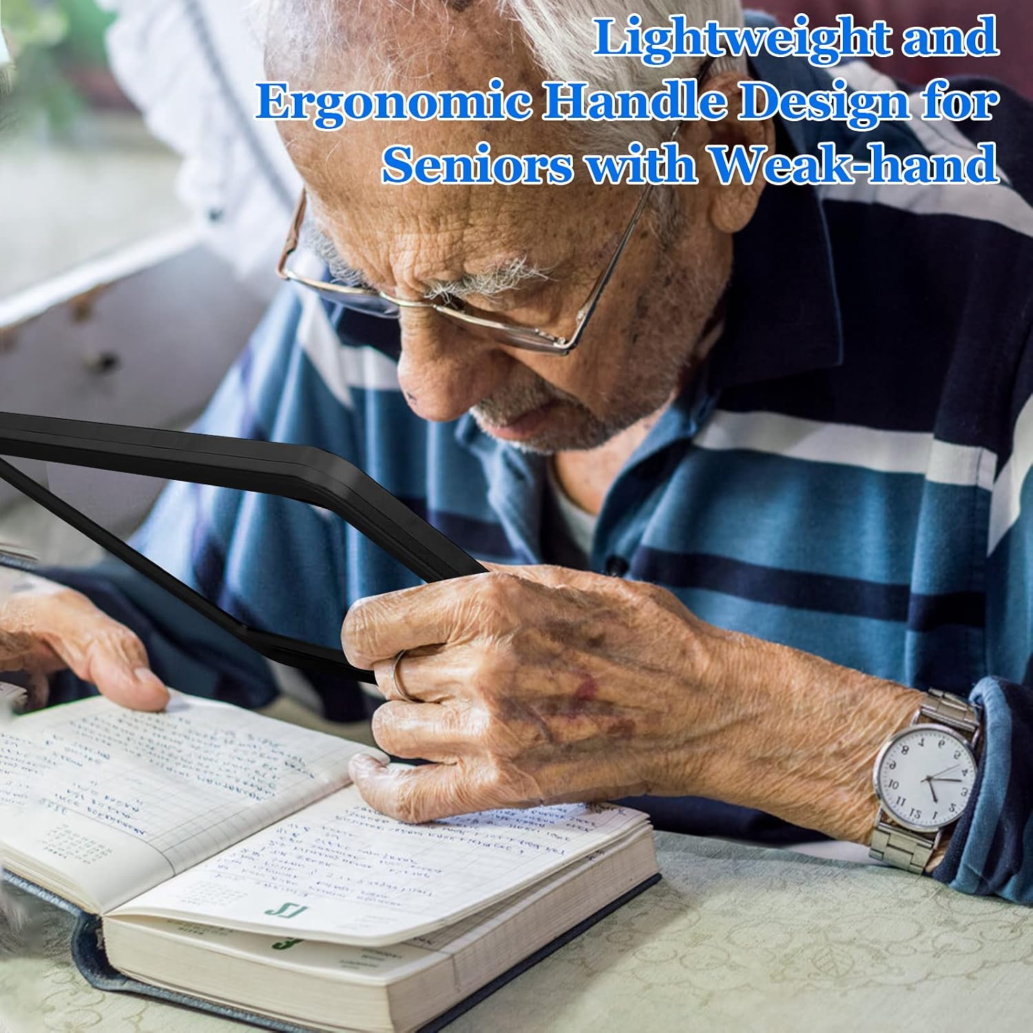 NZQXJXZ 5X Large Page Magnifier Large Viewing Area Magnifying Glass for Reading Lightweight Handheld Magnifier for Seniors and Low Eyesight Person Black image 3