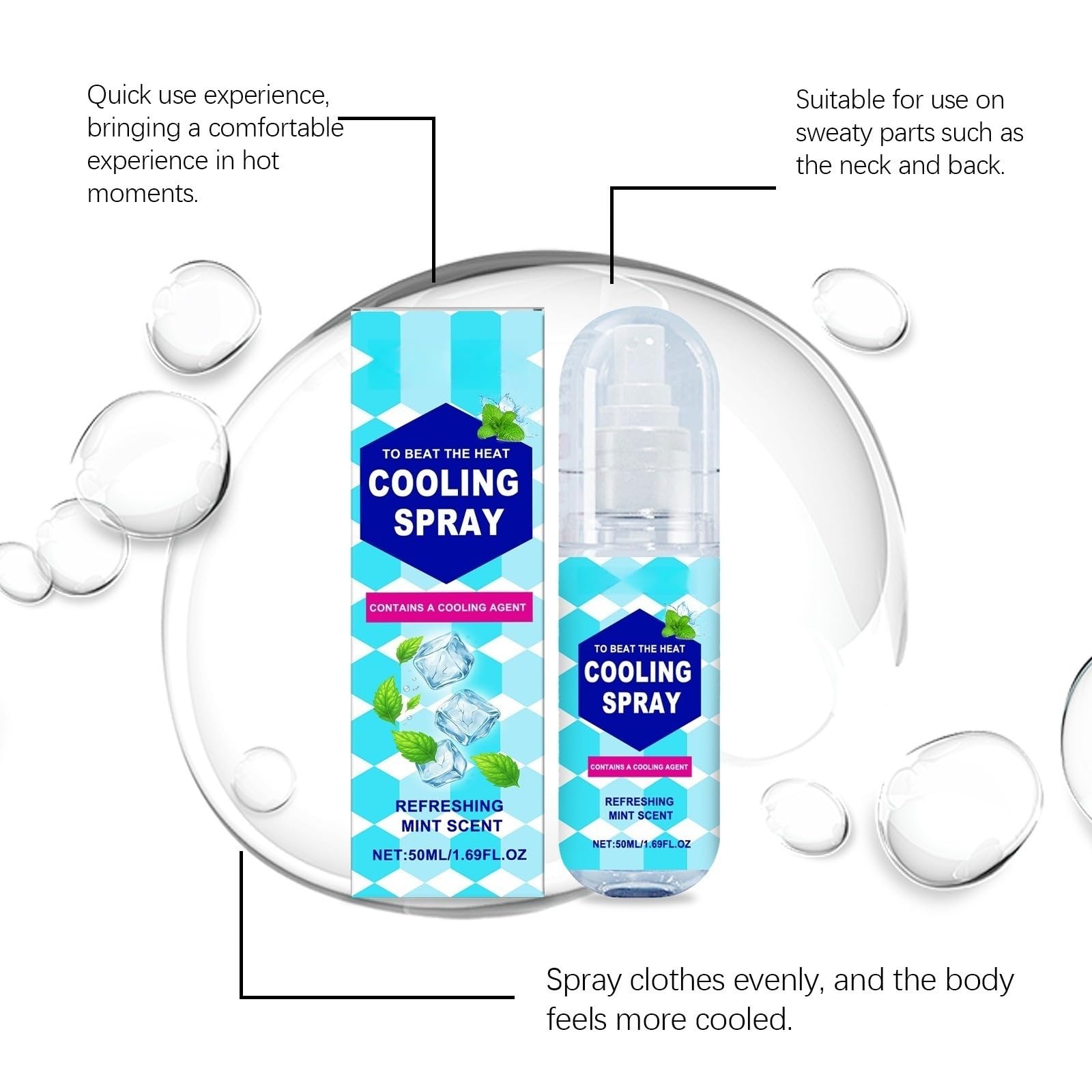 Odświeżający spray 50 ml - natychmiastowy ujędrniający, aby pokonać ciepło, mgiełka do ciała i twarzy z orzeźwiającym zapachem zielonej mięty, letni odświeżacz dla mężczyzn i kobiet, 5 sztuk