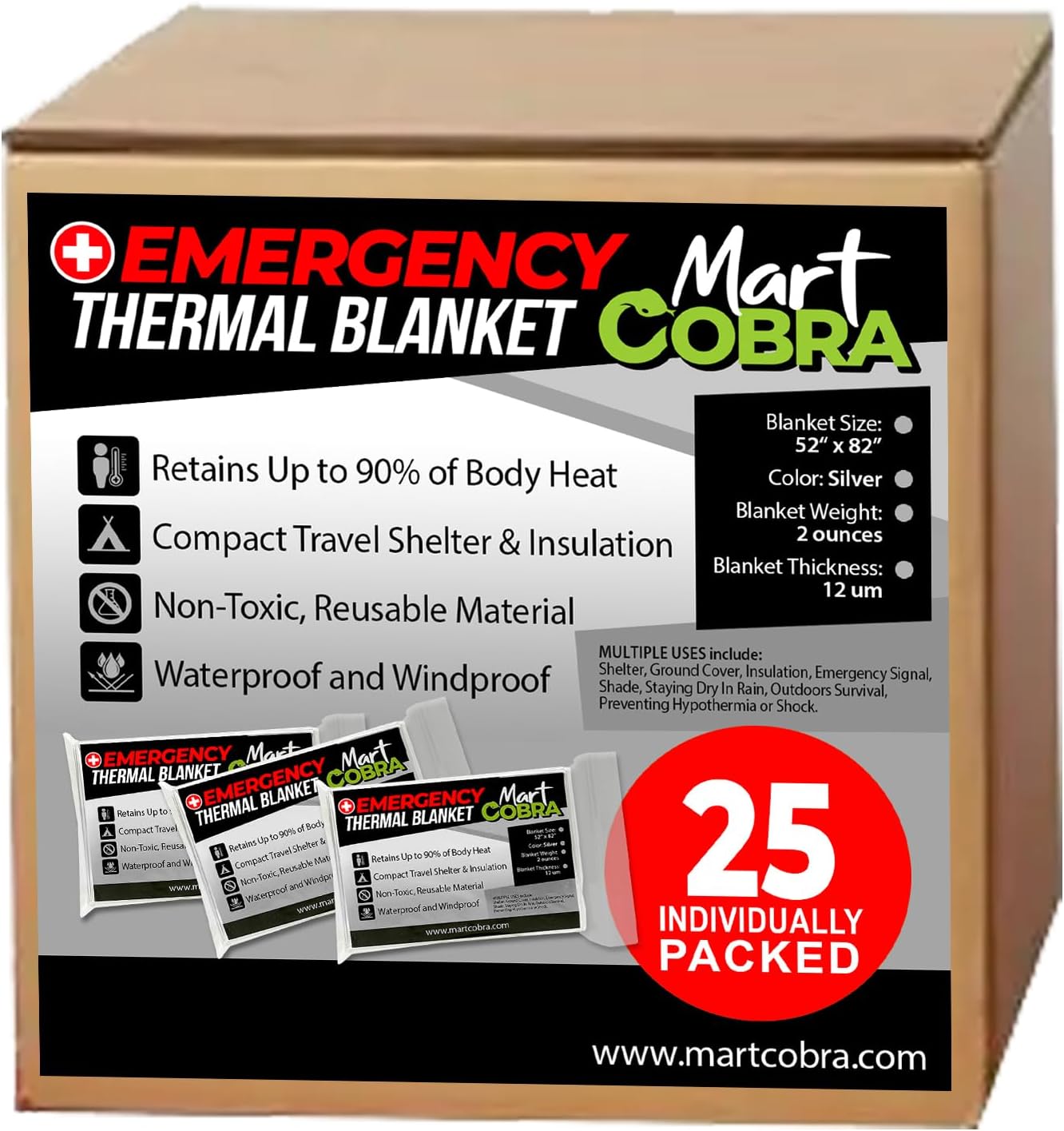 Emergency Blankets for Survival Gear and Equipment x25