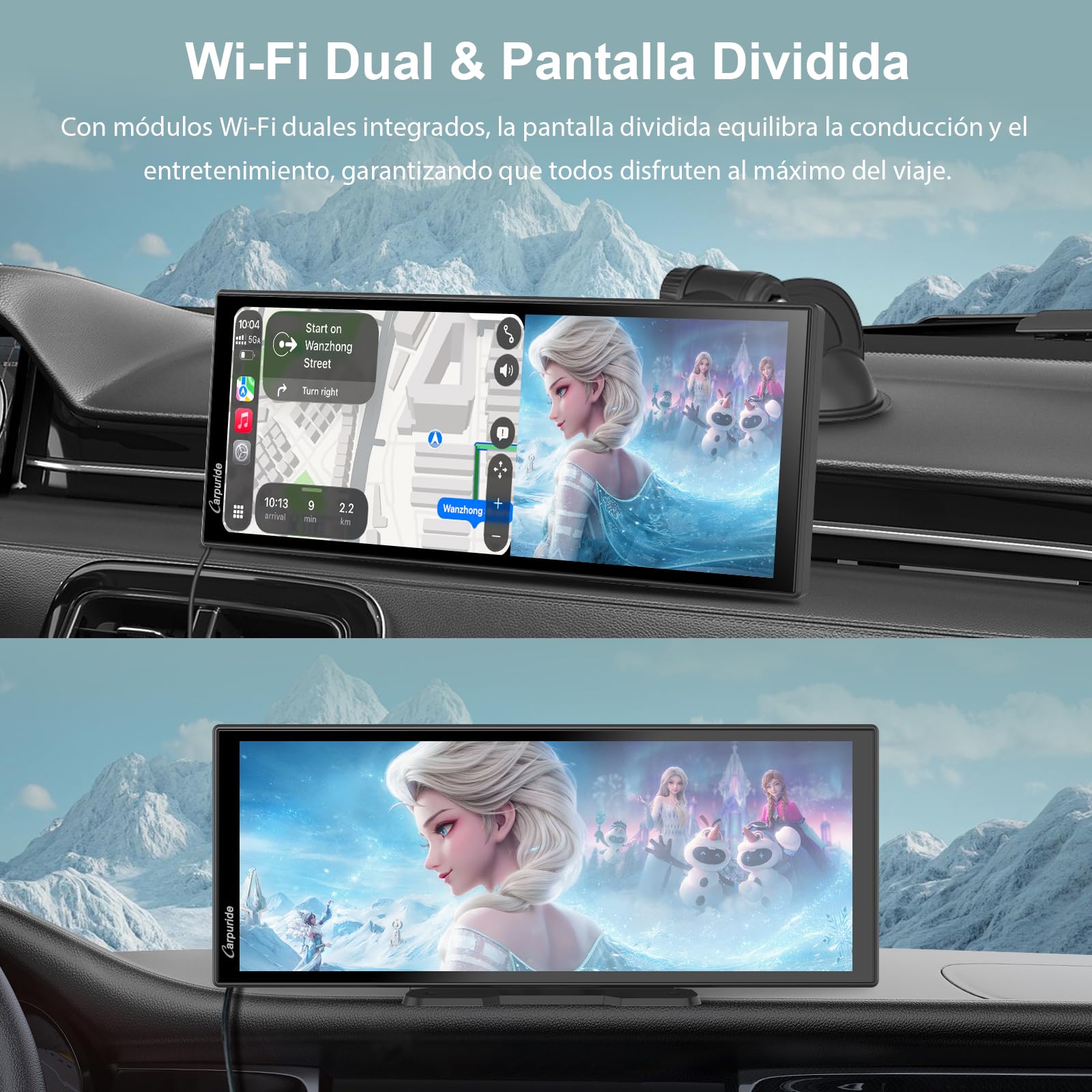 Carpuride W125P CarPlay Pantalla con Net-flix YouTube, Inalámbrico Carplay y Android Auto, 11,26" HD Táctil Pantalla con Cámara Reversa, Android OS, Pantalla Dividida, OTA, Navegación/Siri, BT/FM/AUX.