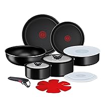 Lagostina Ingenio Essential Plus Set di Pentole, Alluminio per Gas e Forno (no induzione), 17 Pezzi, 2 Casseruole Fonde, 2 Padelle, Tegame, Wok, 5 Coperchi, 5 Proteggi Padella e Manico Removibile