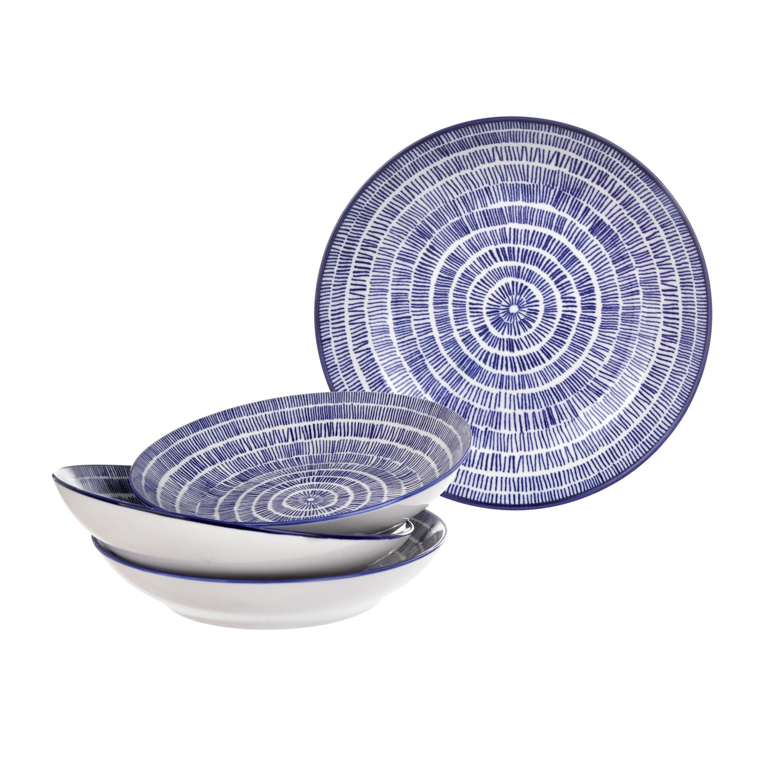 Genérico Juego de 4 platos hondos Hanami, 20 cm, azul, decoración B