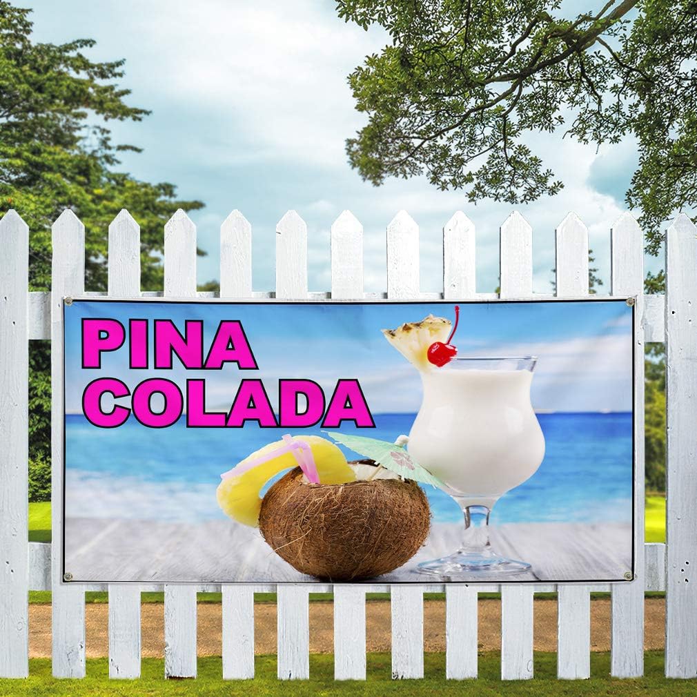 Vinyl Banner Sign Pina Colada Food & Beverage Pina Colada Marketing Advertising Pink - 20inx50in, 4 Grommets, One Banner