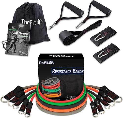 Miniatura 8 de TheFitLife Exercise Resistance Bands with Handles - 5 Fitness Workout Bands Stackable up to 110/150/200/250/300 lbs, Training Tubes with Large