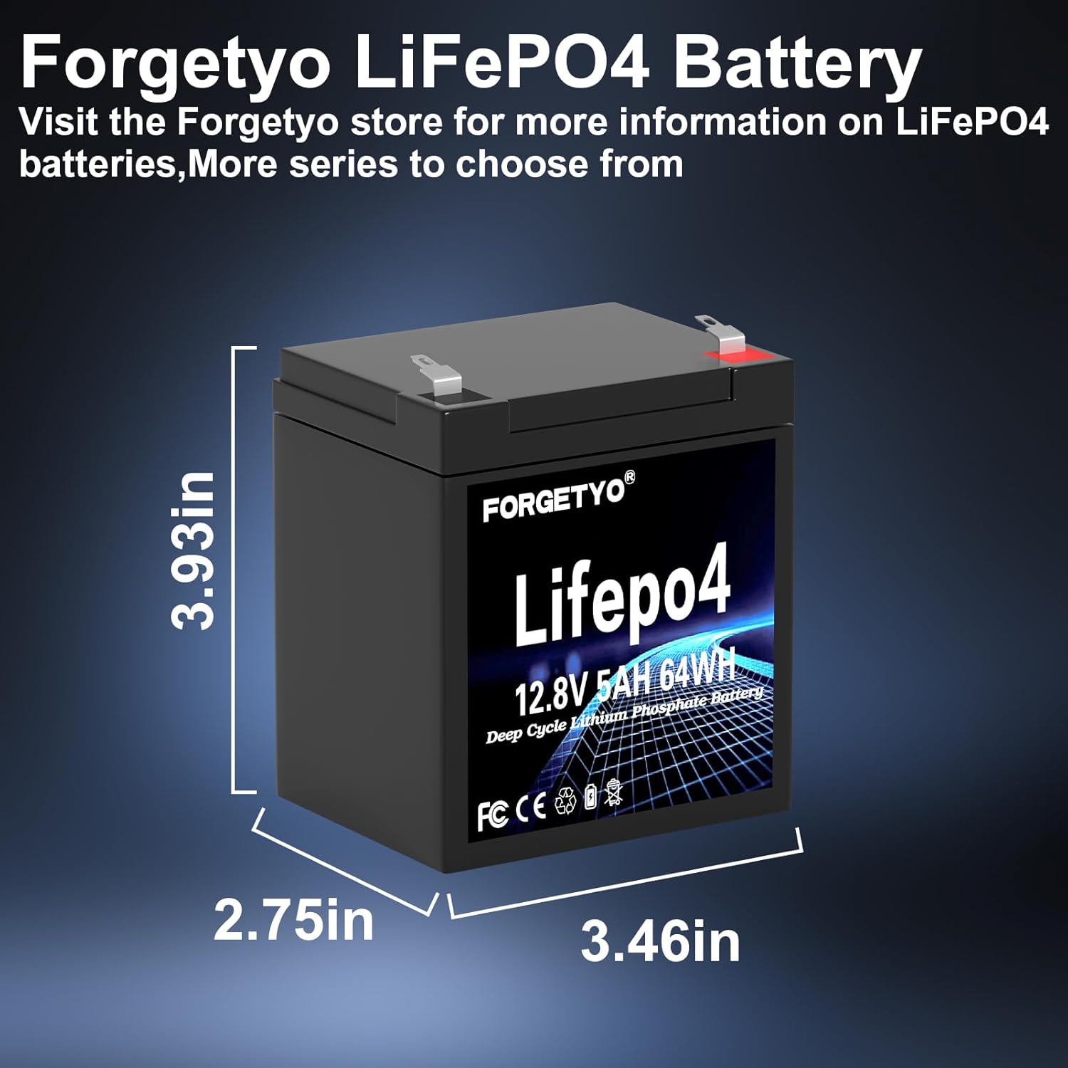12V 5Ah LiFePO4 Battery, 12 Volt Lithium Battery with BMS, 3000+ Cycles, 64WH Deep Cycle Battery for Marine Battery Built-in BMS,Perfect for Car, RV, Golf Cart, Solar
