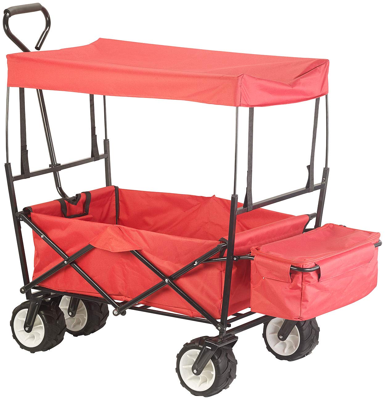 Xcase Falt Wagen: Faltbarer Bollerwagen mit Dach und Offroad-Rädern, 80 kg Tragkraft (Klapp Bollerwagen, faltbar Strand, Bier)