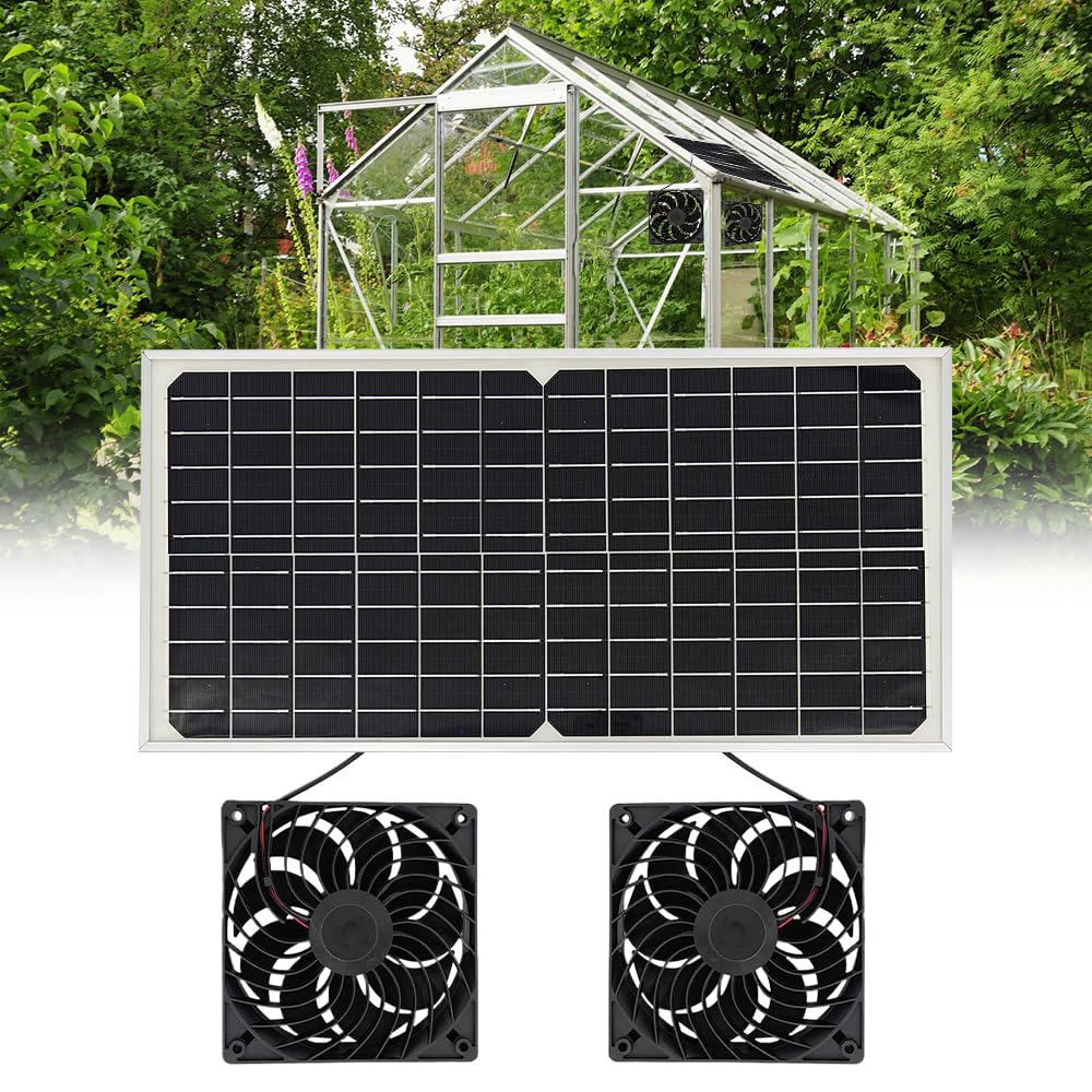 Solar Ventilator, 16W Solarpanel Ventilator, Wetterfest, mit DC Doppelventilator für kleine Hühnerställe, Solarmodul Lüfter Kit für kleine Hühnerställe, Gewächshäuser, Haustierhäuser, Garage