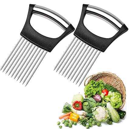 Food Choppers Slice Assistant Onion Holder Slicer, kitchen Gadgets Utensil Holder Cutter - Stainless Steel Vegetable Holder Tomato Slicer Meat Slicer, Cutting Kitchen Gadget Onion Peeler (2pcs)