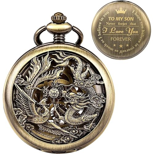 SIBOSUN Mechanical Pocket Watch for Men Antique Pocket Watch with Chain Steampunk Skeleton Mens Pocket Watches with Gift Box