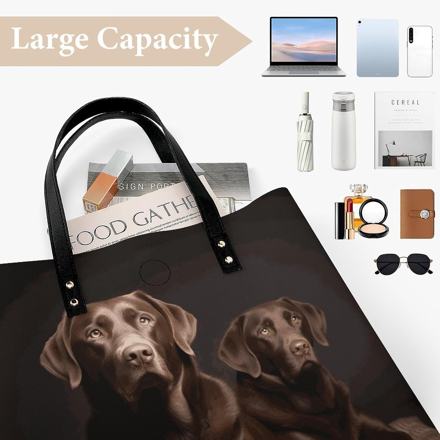 Brown Labrador Retriever Handbags Large Capacity, Tote Bag Stylish Slouchy, Shoulder Bags for Work Beach Travel And Shopping Grocery.