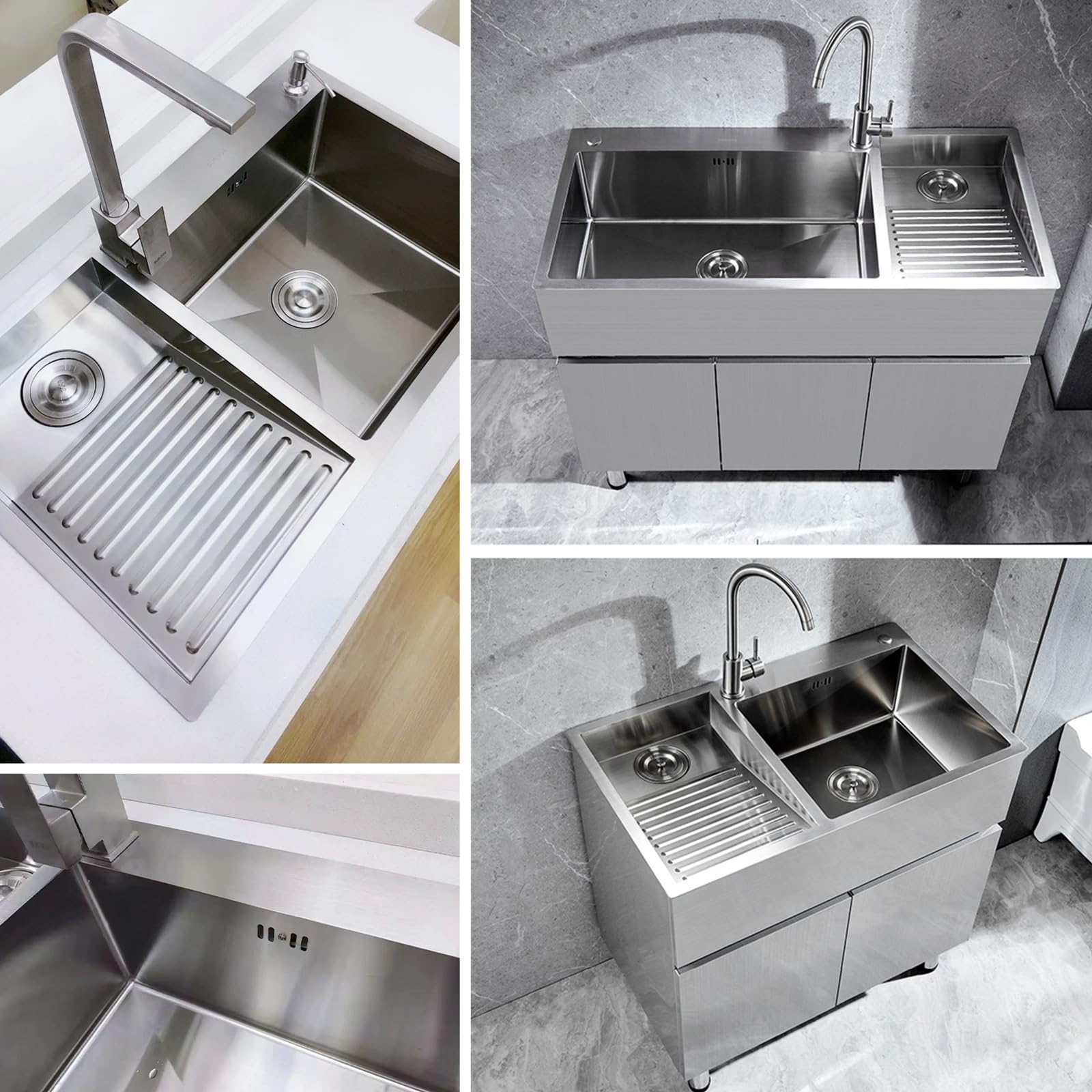 Stainless Steel Laundry Sink With Washboard – Handmade Utility Basin For Laundry Room, Workshop & Garage – Durable Brushed Finish, Deep Basin With Efficient Drainage(Left-a,60cm)