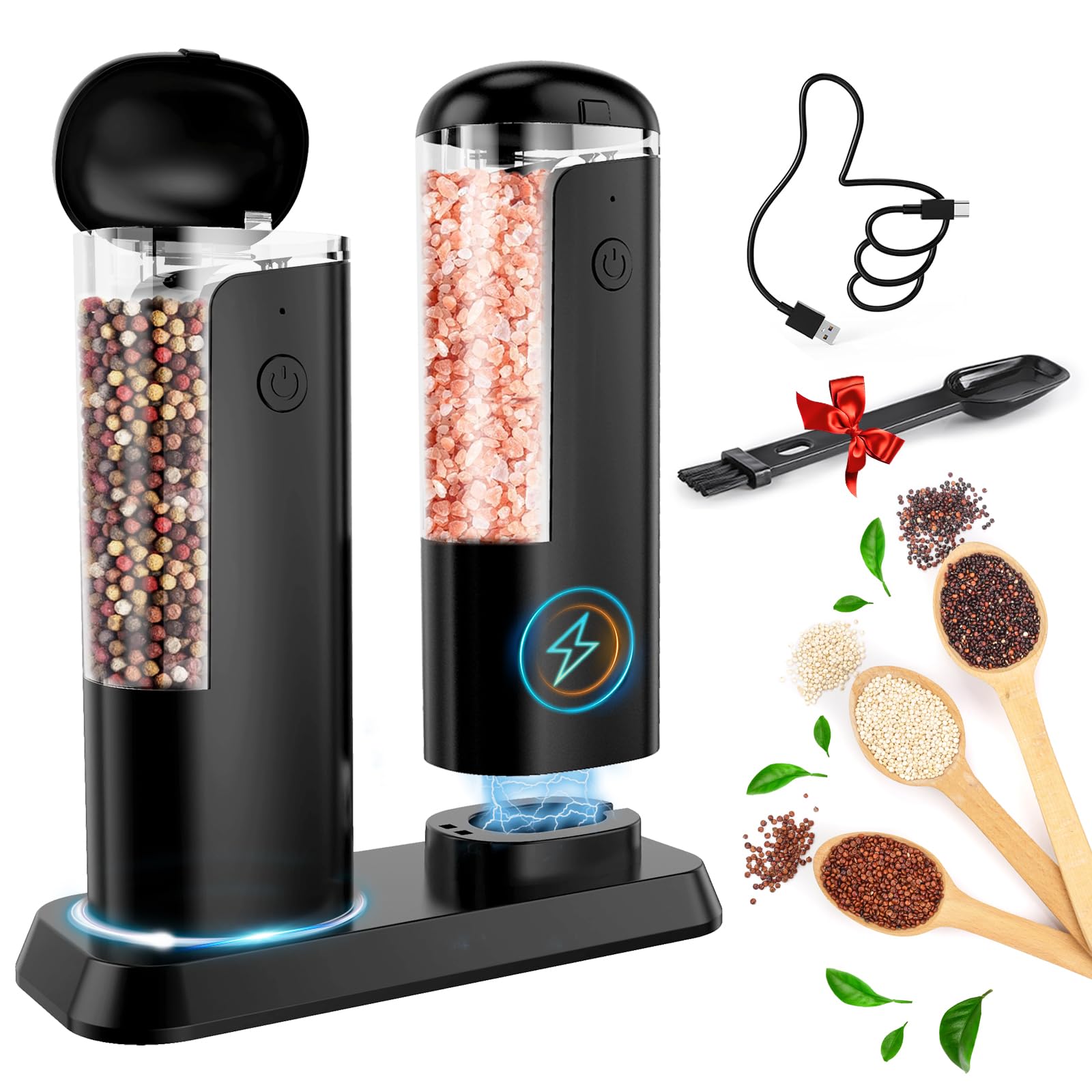 Moedor Elétrico De Sal E Pimenta - Recarregável USB, Ajustável, 2 Peças Com Cabo